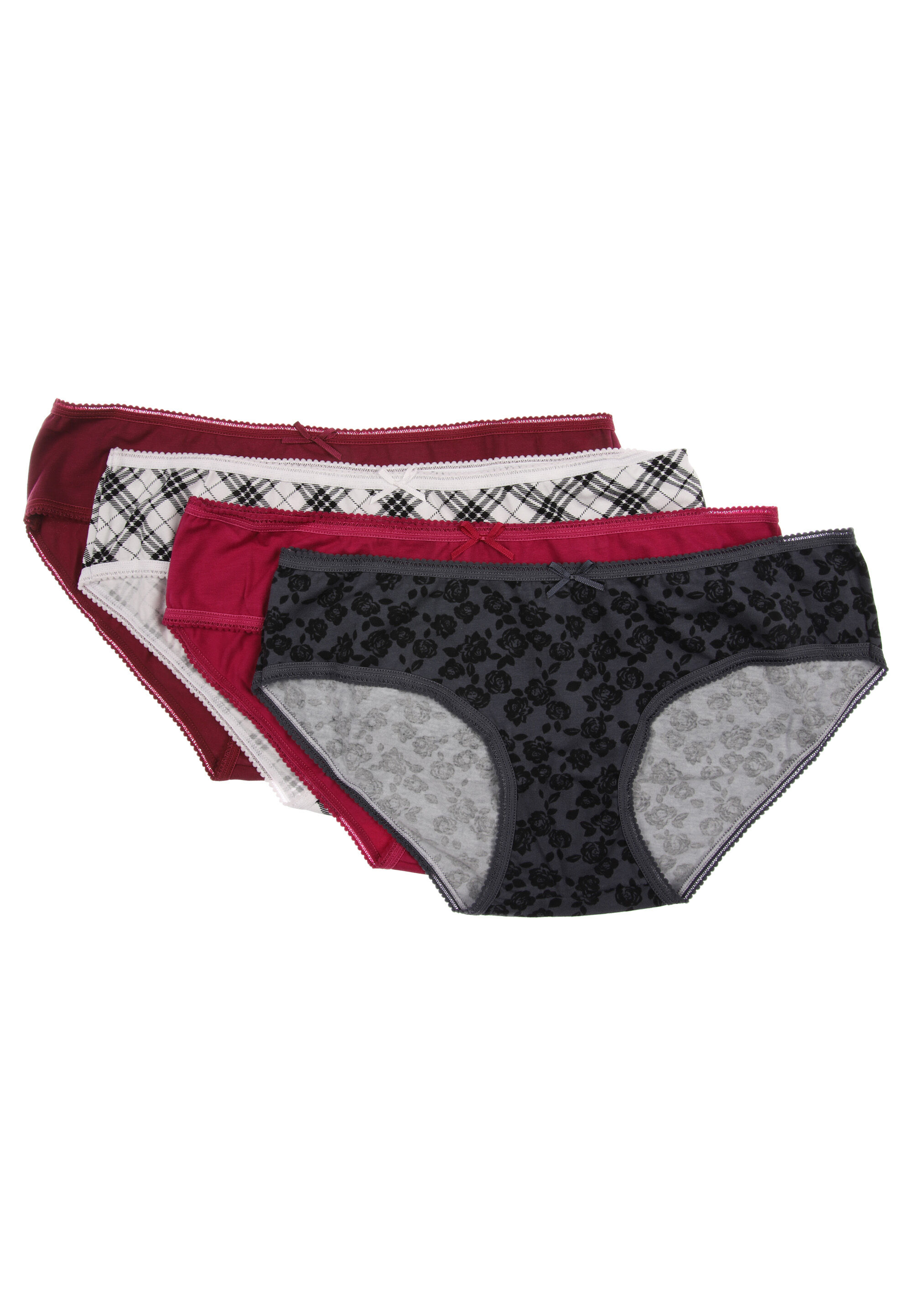 Womens 4pk Burgundy Check Print Half Briefs