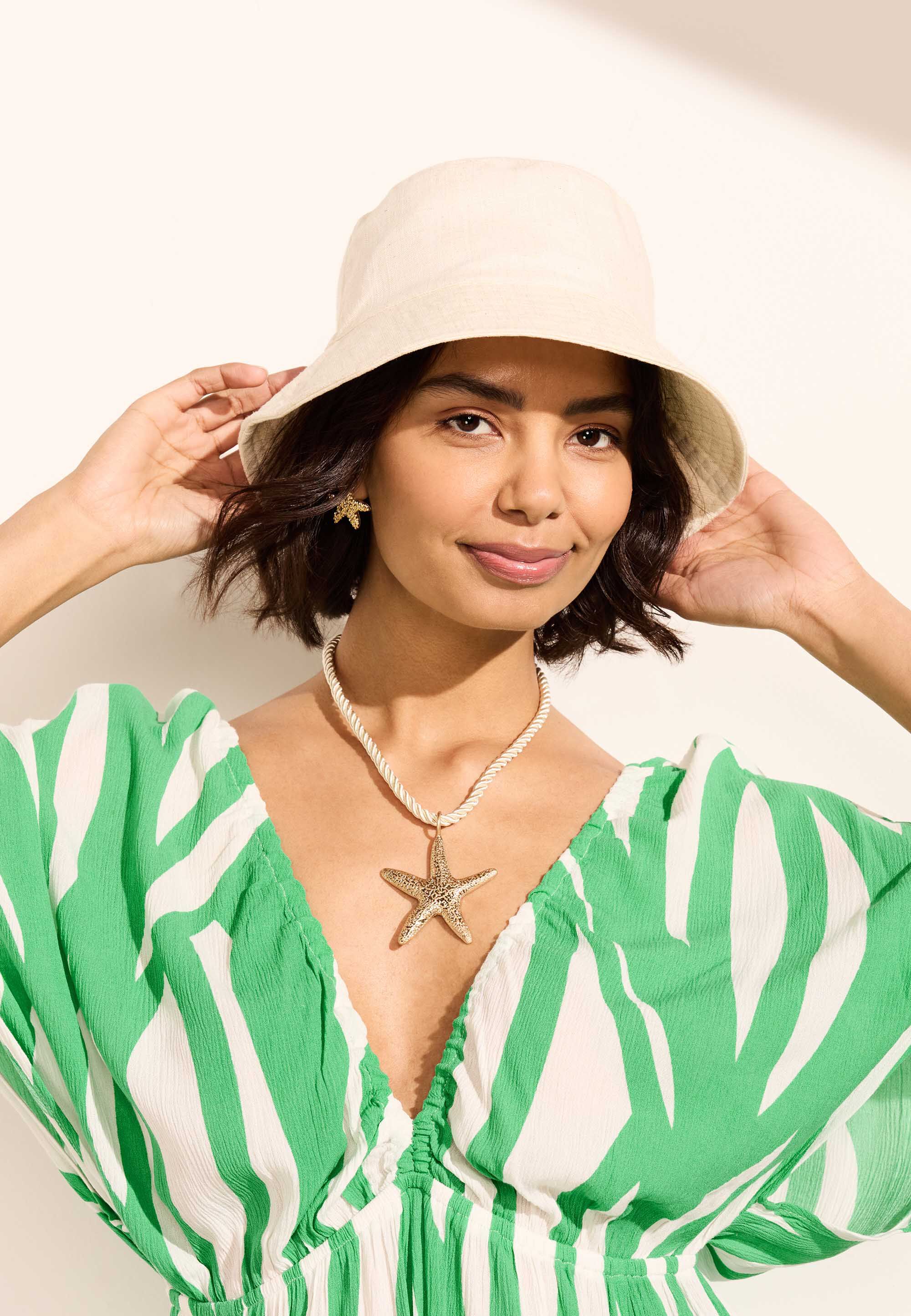 Womens Natural Linen Bucket Hat