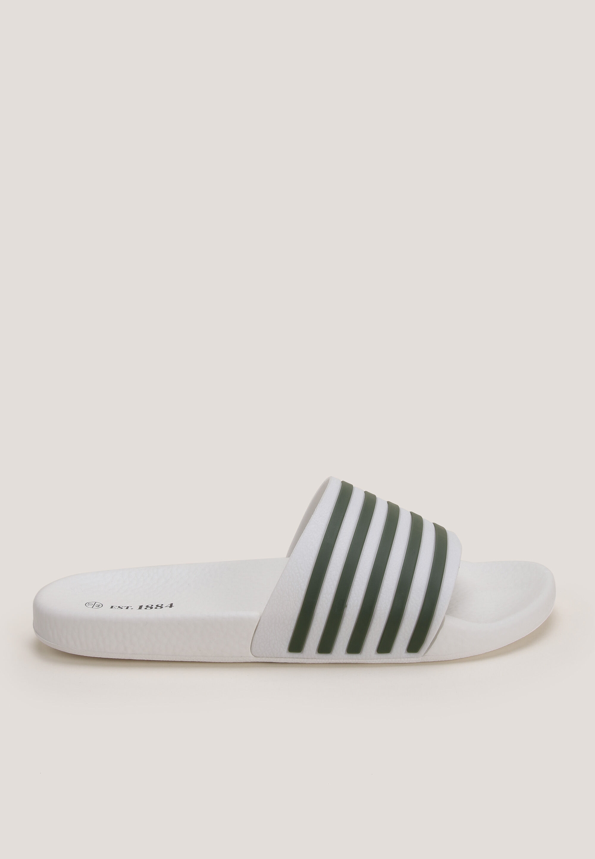 Mens White Stripe Pool Slider Sandal