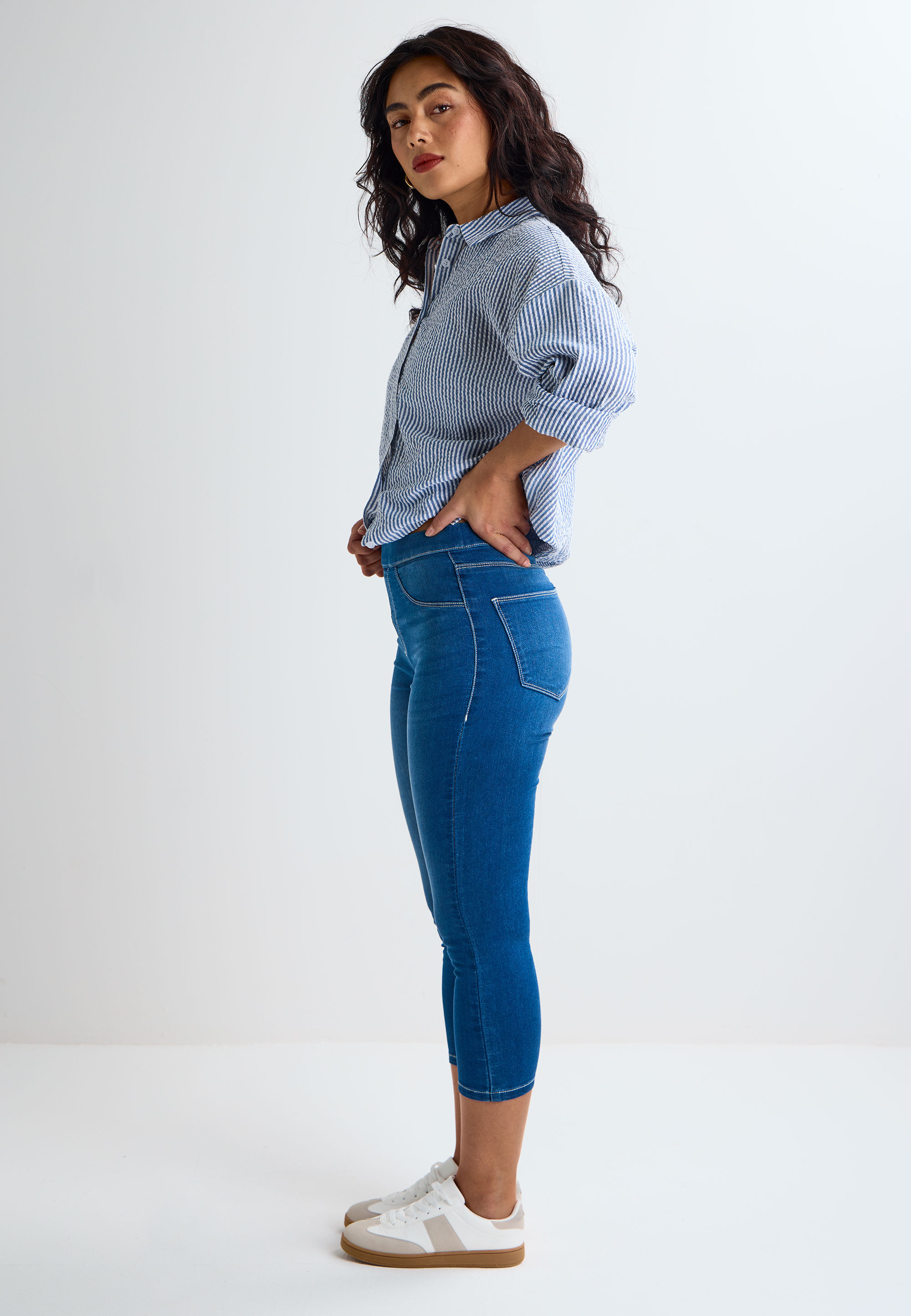 Womens Mid Blue Kate Cropped Jeggings