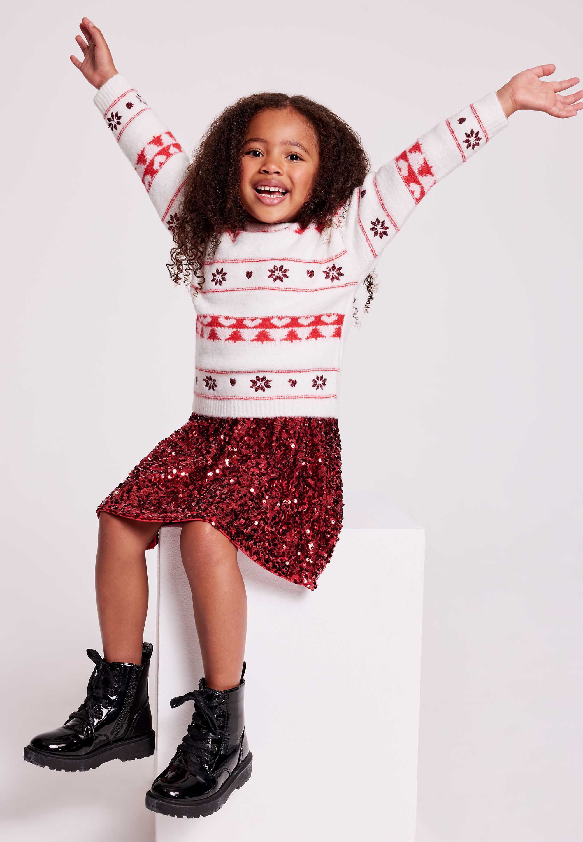 Younger Girls Cream & Red Fairisle Jumper
