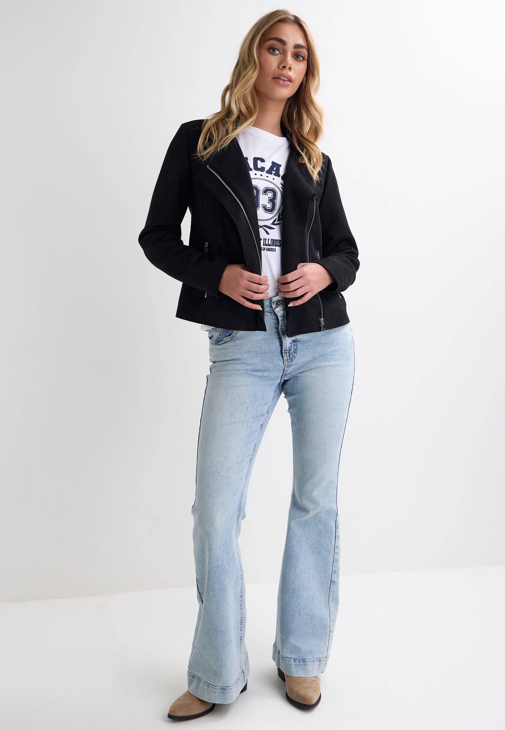 Womens Black Suedette Biker Jacket