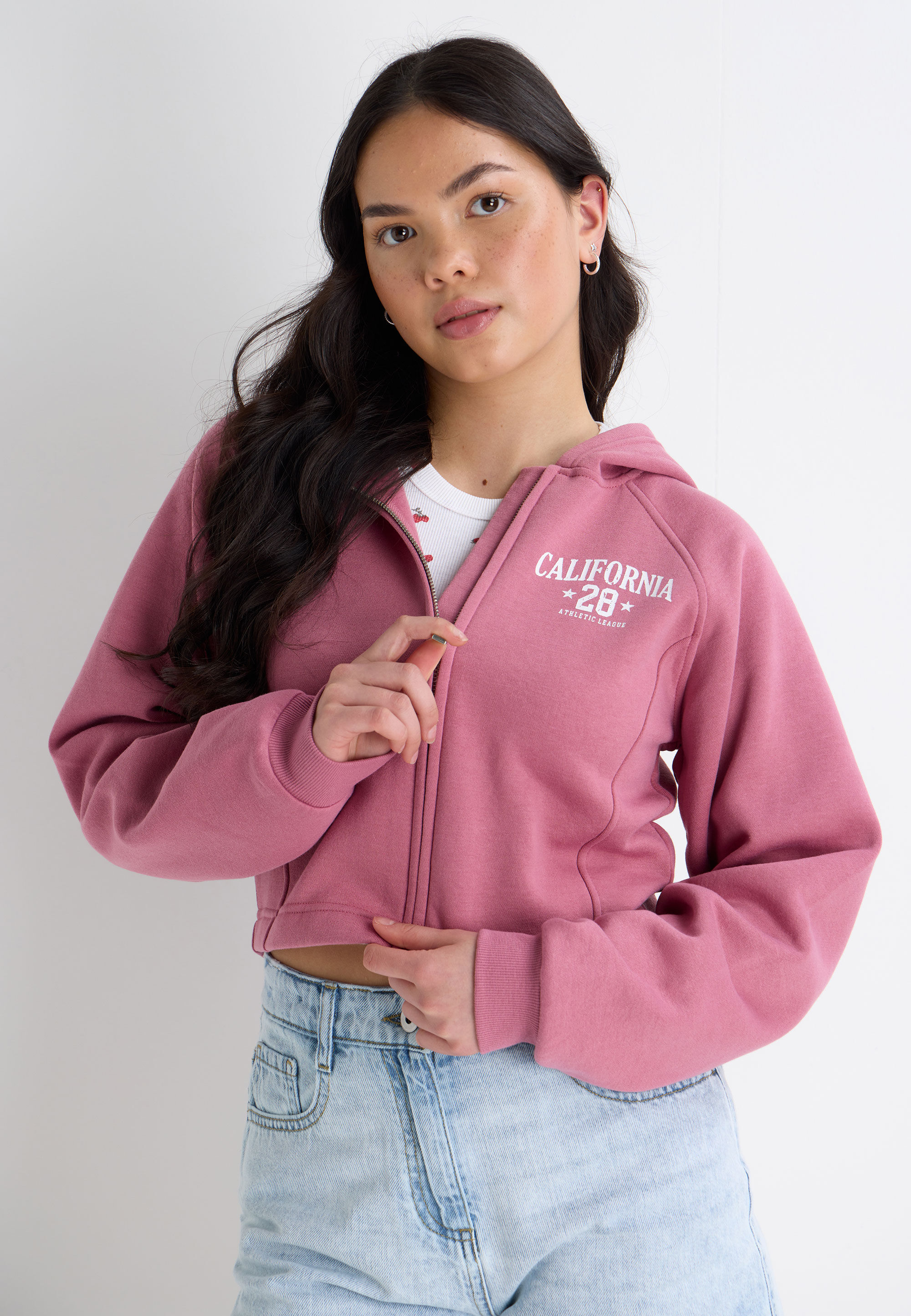 Younger Girls Pink California Zip Through Hoody