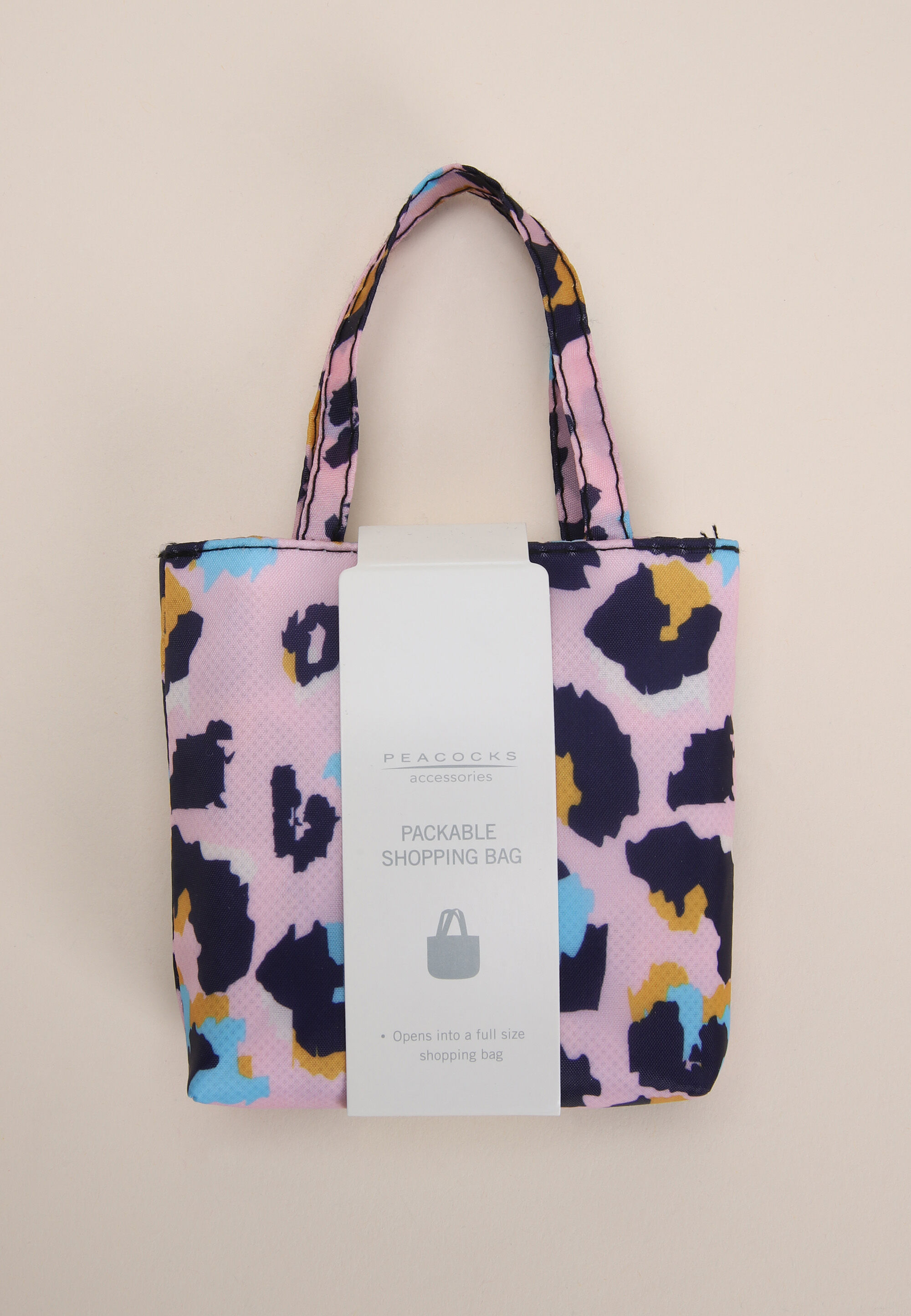 Womens Pink Leopard Foldable Shopper Tote Bag