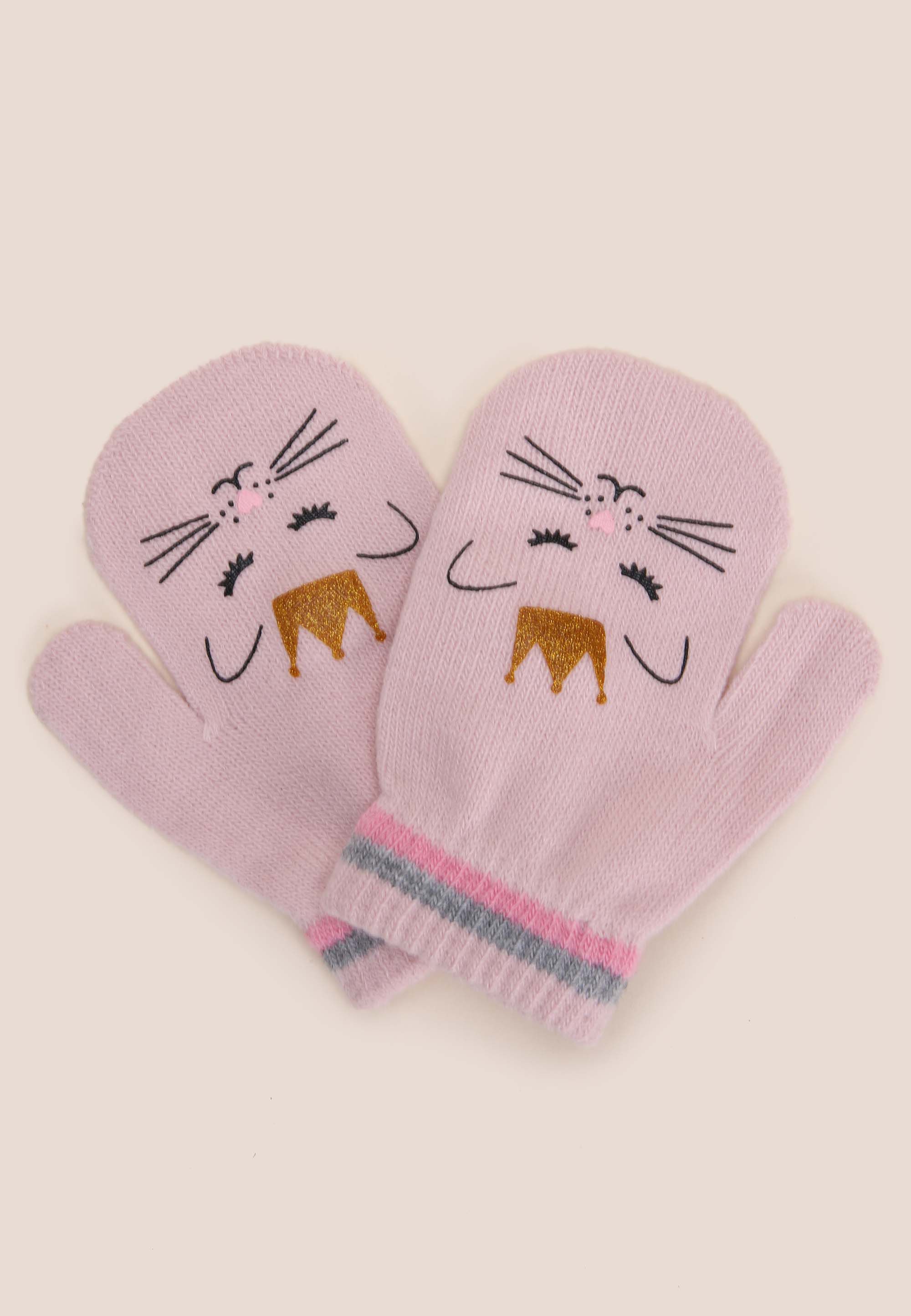 Younger Girls 1pk Pink Cat Gripper Mittens