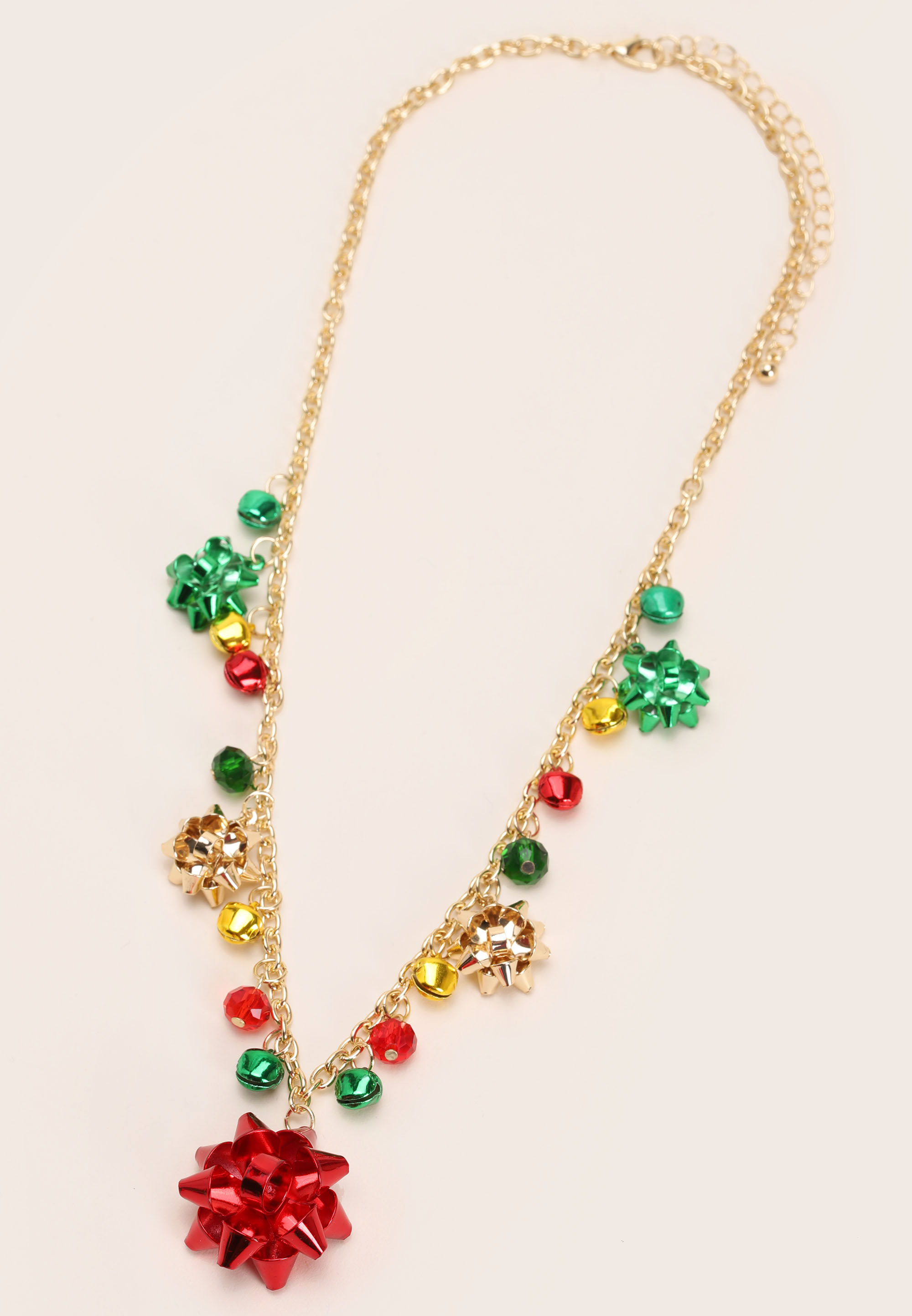 Womens Gold Christmas Bow Metal Necklace