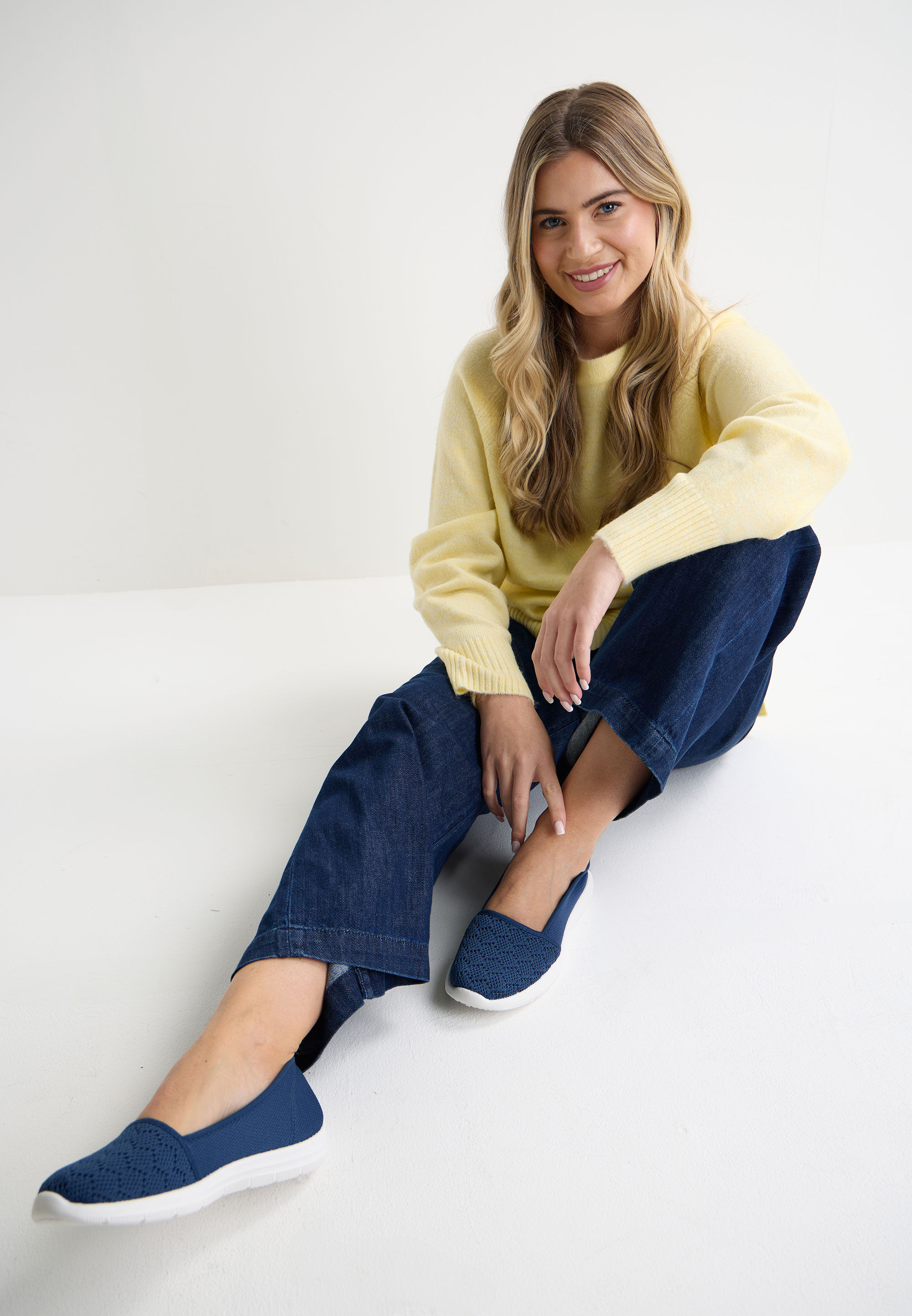 Womens Blue Textured Slip On Flat Trainers