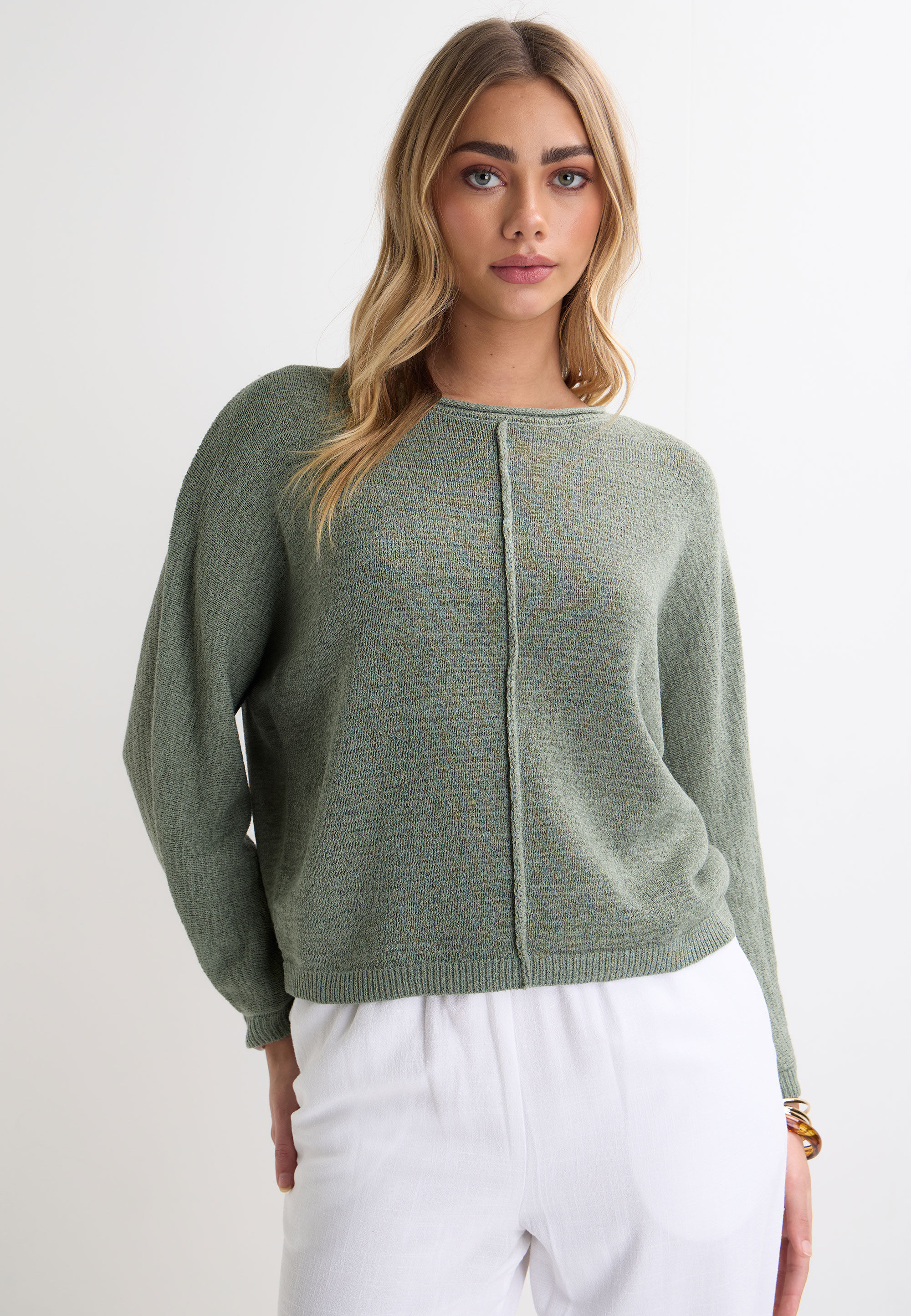 Womens Sage Tape Yarn Jumper