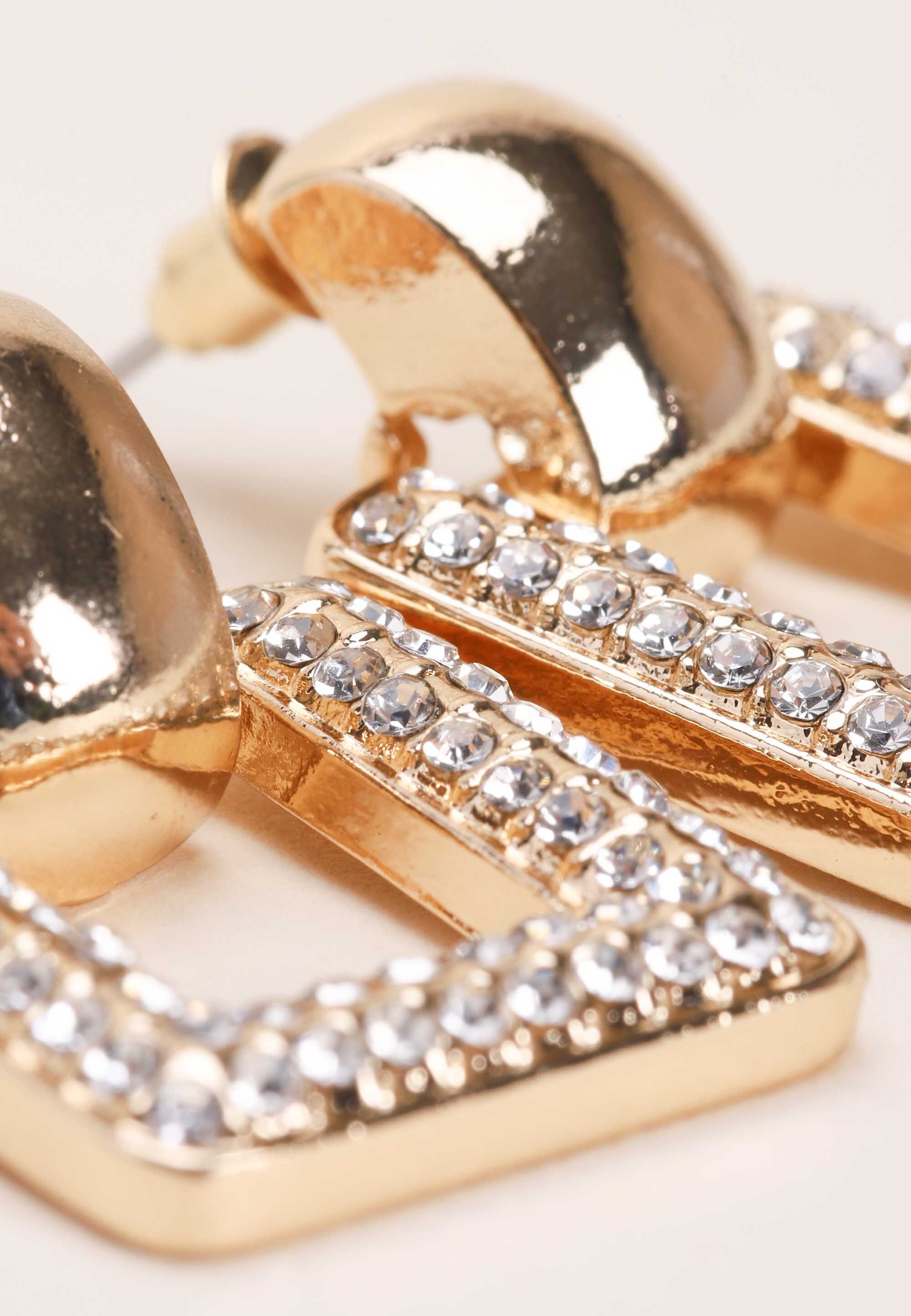Womens Gold Square Diamante Door Knocker Earrings