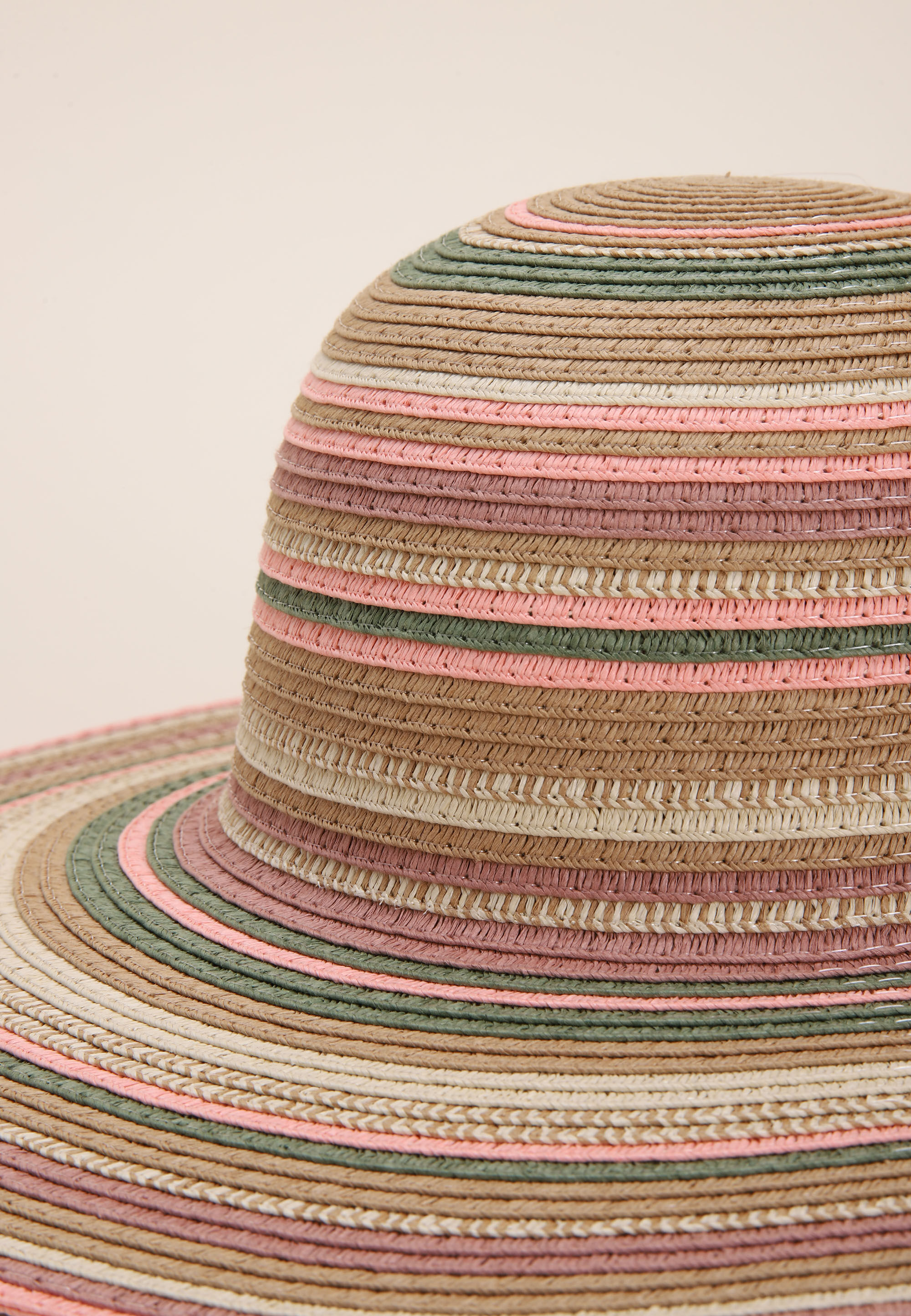 Womens Pink Stripe Straw Floppy Hat