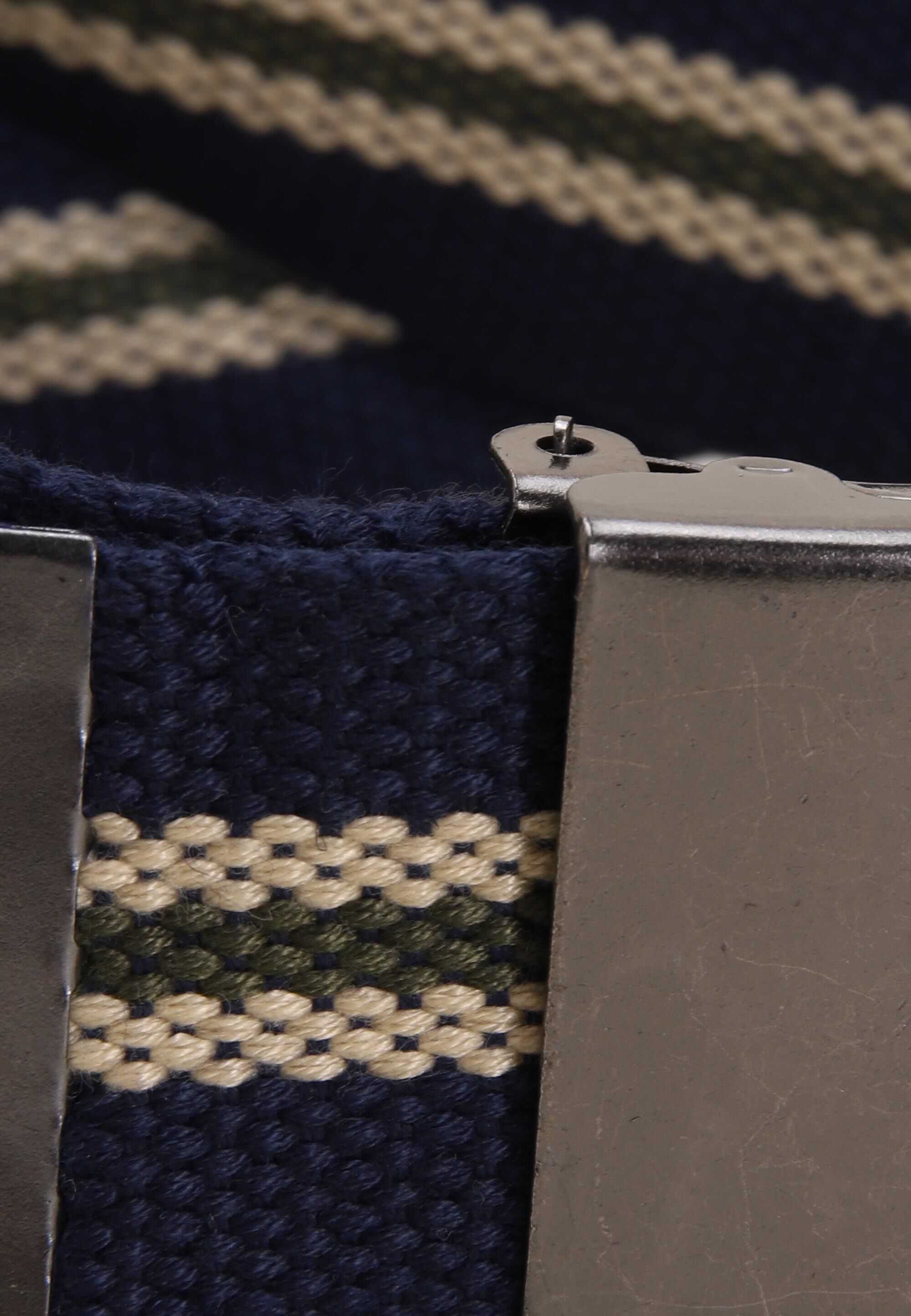 Mens Navy Stripe Webbing Belt