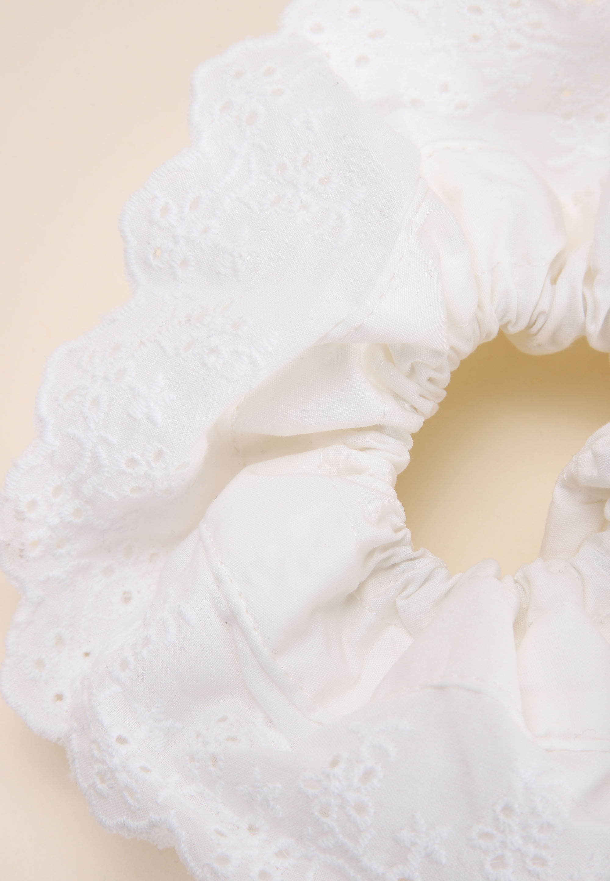 Womens Cream XL Broderie Frill Scrunchy