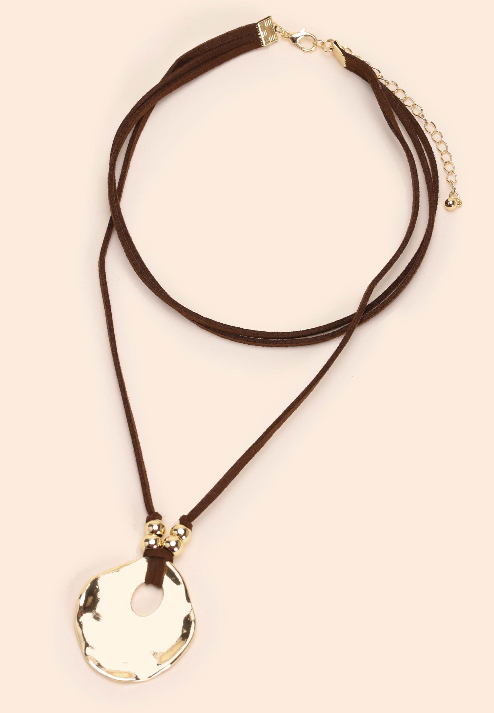 Womens Gold Molten Pendant Cord Necklace