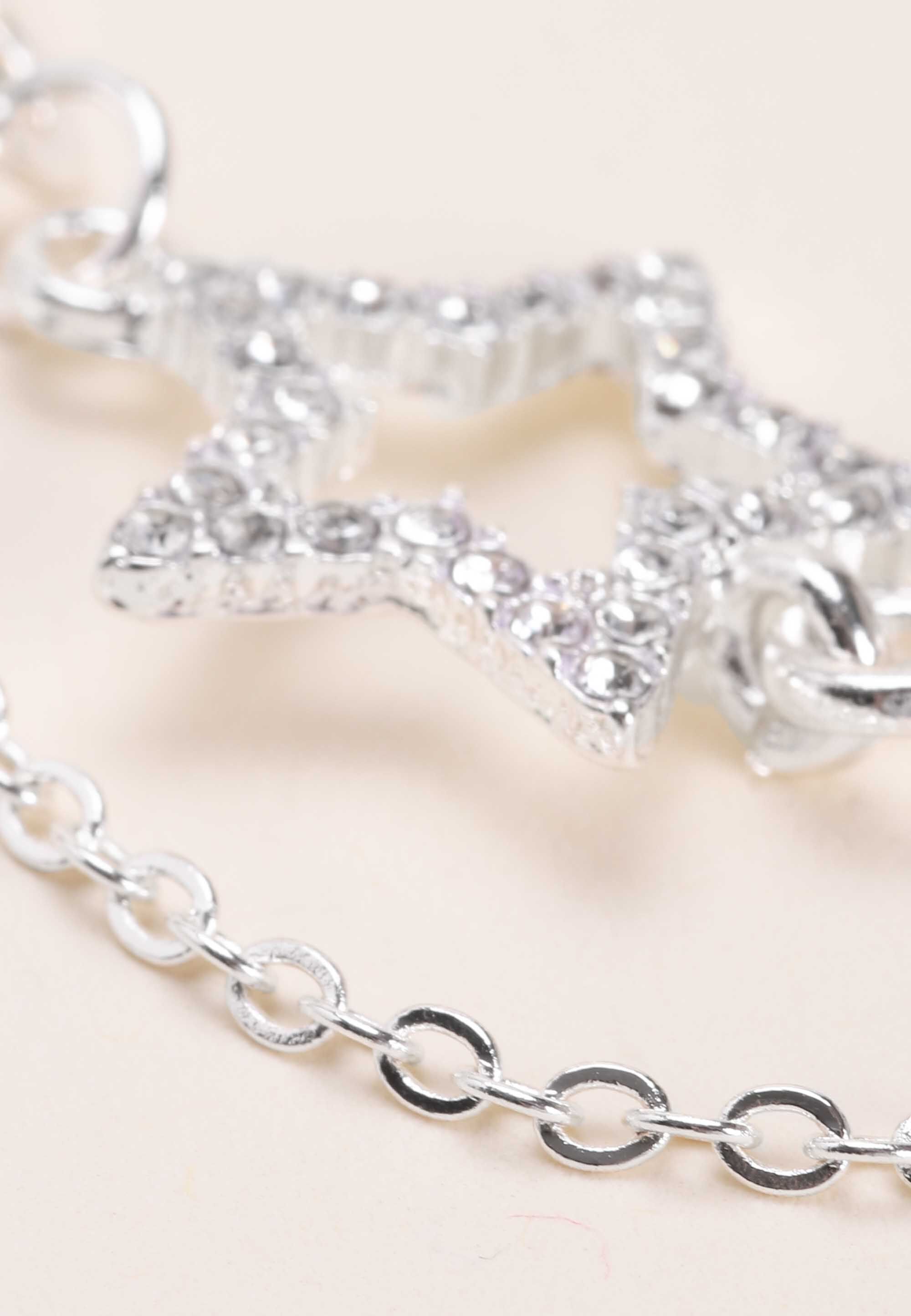 Womens Silver Double Drop Star Necklace