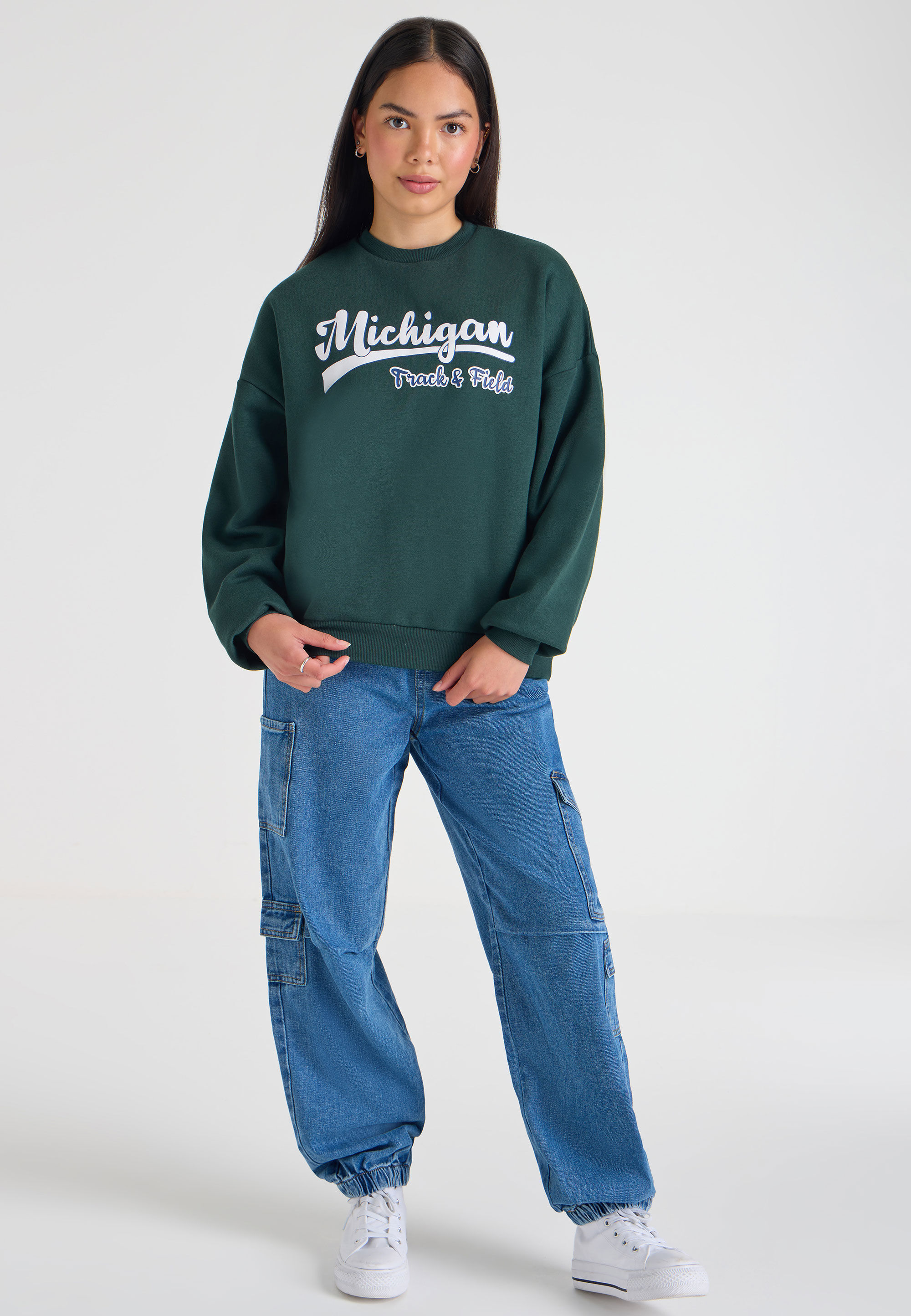 Older Girls Dark Green Michigan Long Sleeved Sweatshirt