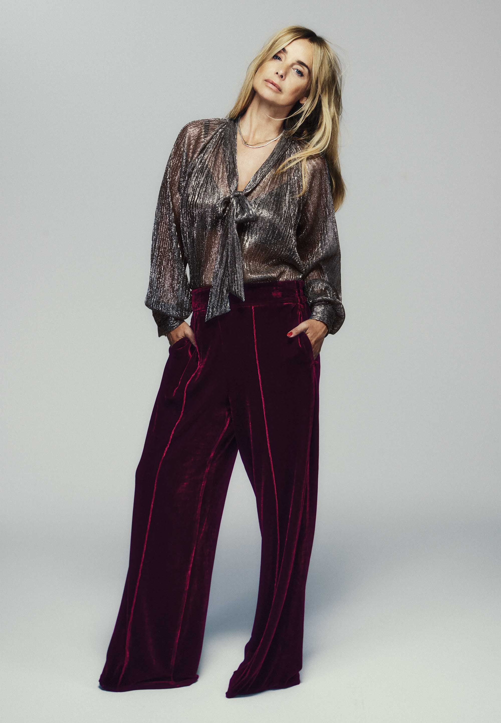 Womens Burgundy Velvet Premium Trousers