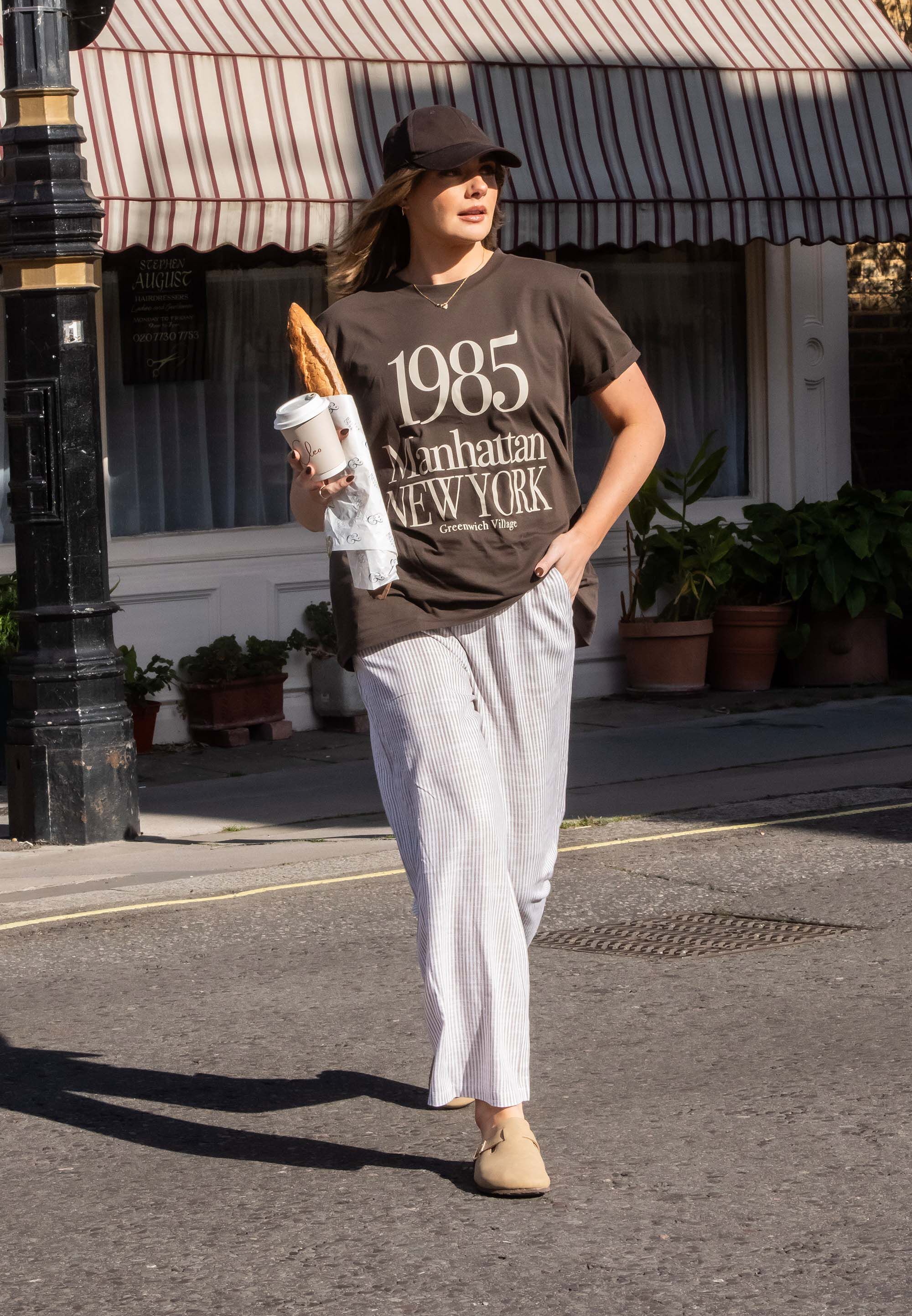 Womens Beige Stripe Wide Leg Linen Trousers