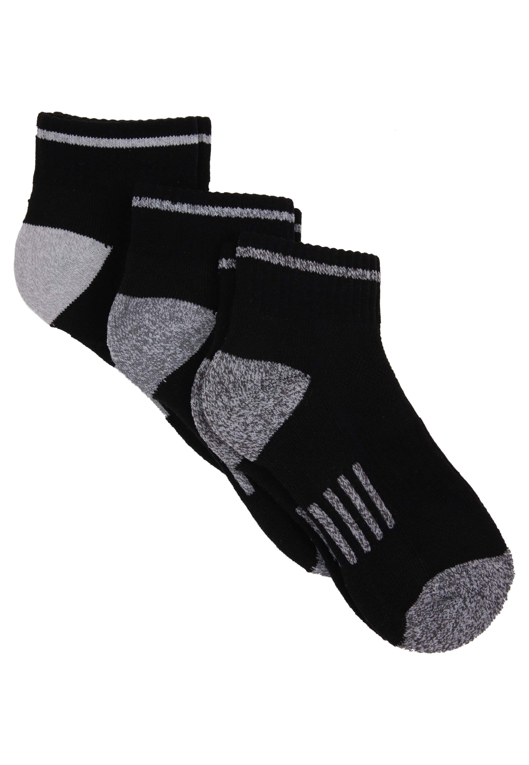 Boys 3pk Black & Grey Cushioned Sole Quarter Socks