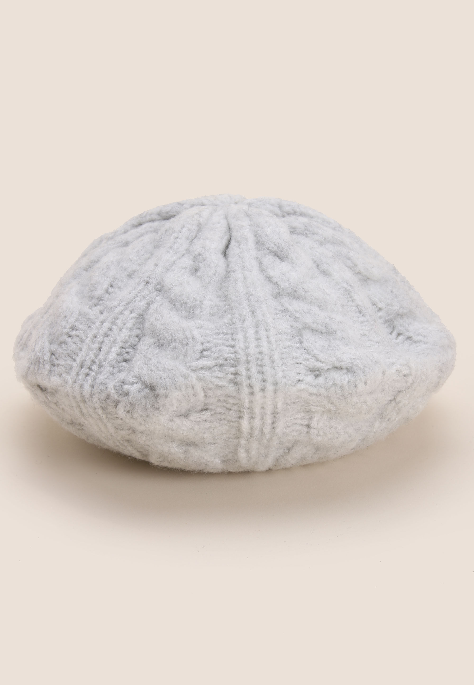 Womens Grey Cable Beret Hat