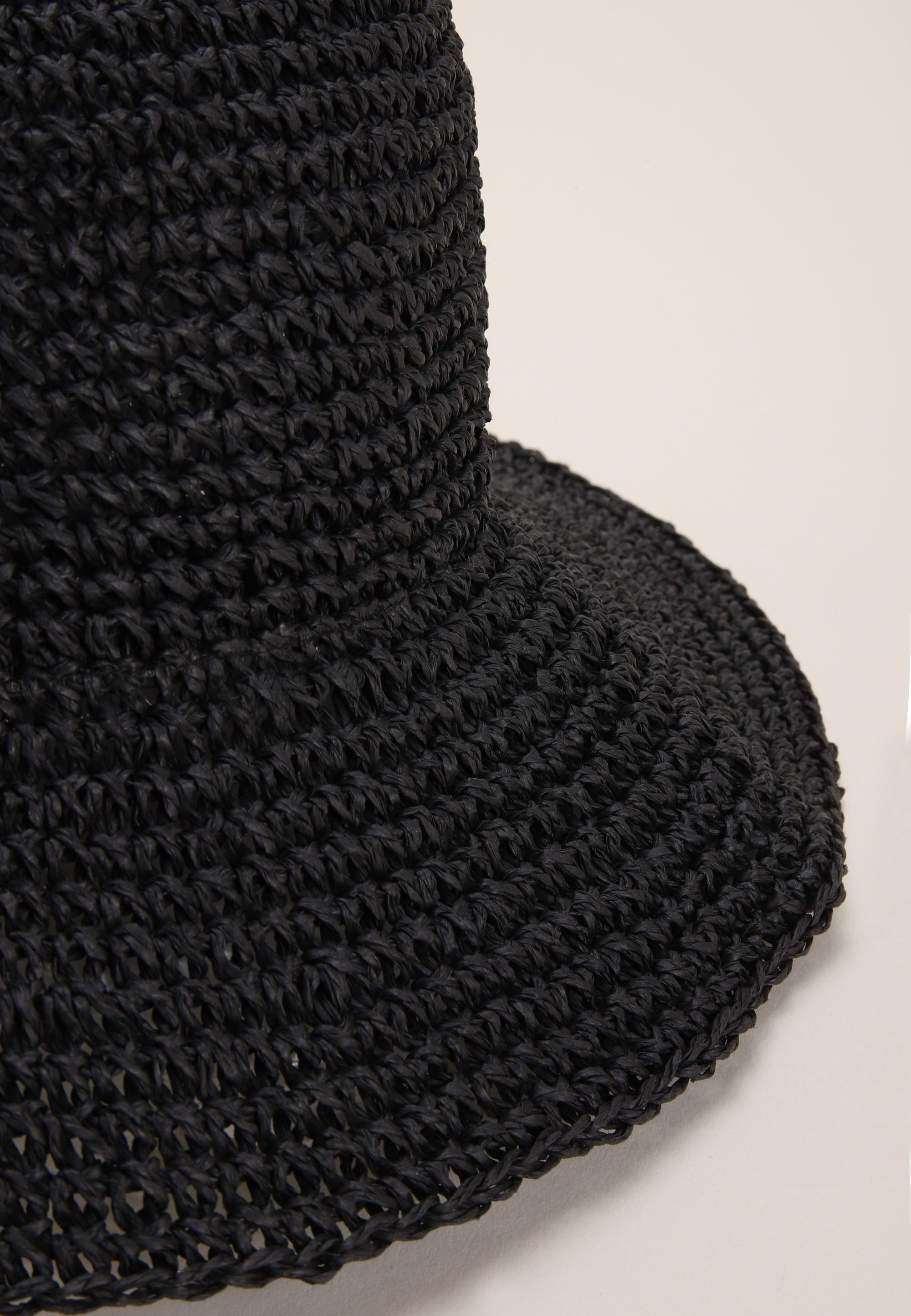 Womens Black Straw Bucket Hat