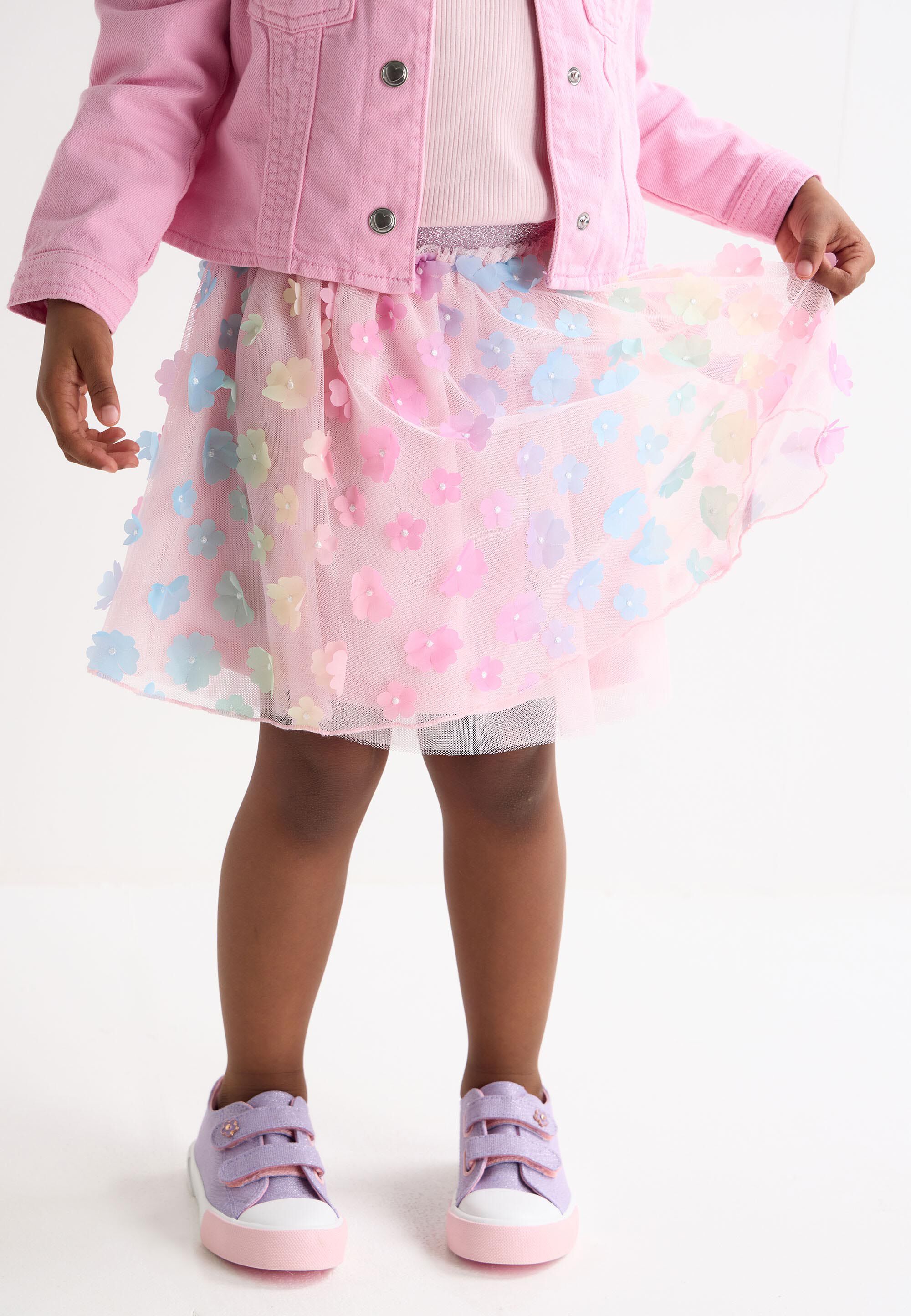 Younger Girls Pink Rainbow Floral Tutu Skirt