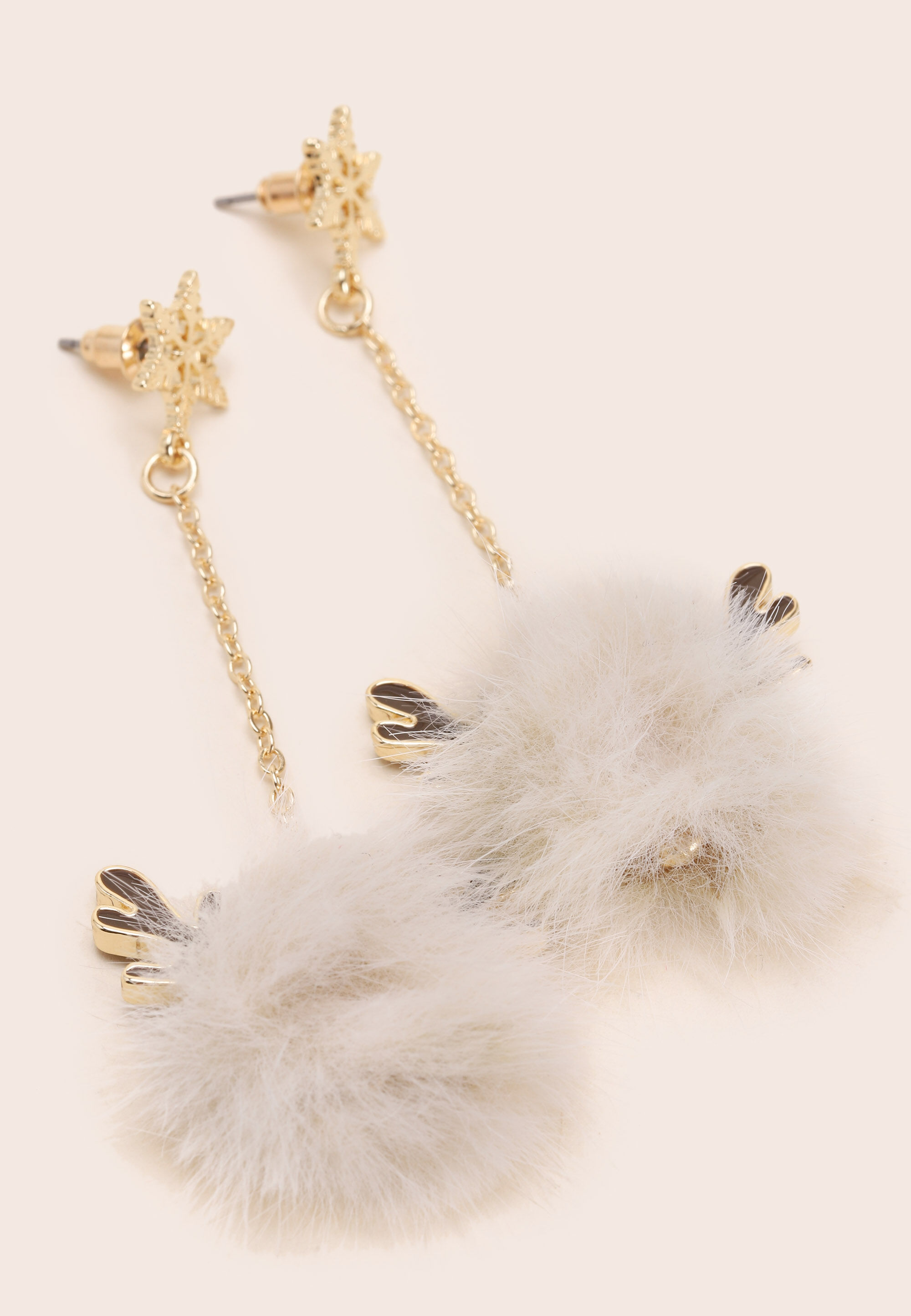 Womens Gold Fluffy Christmas Reindeer Earrings