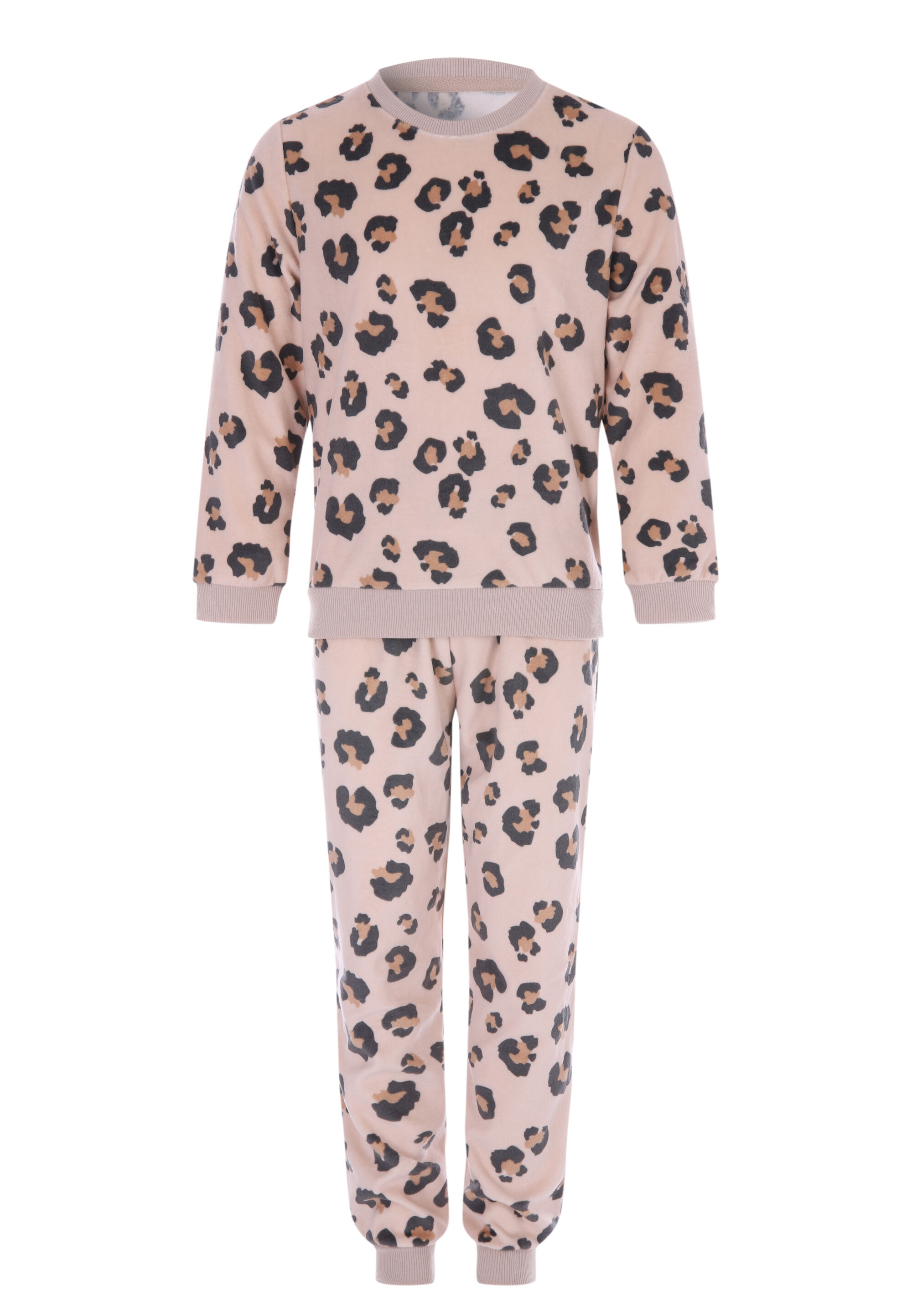 Girls Brown Leopard Print Fleece Pyjama Set