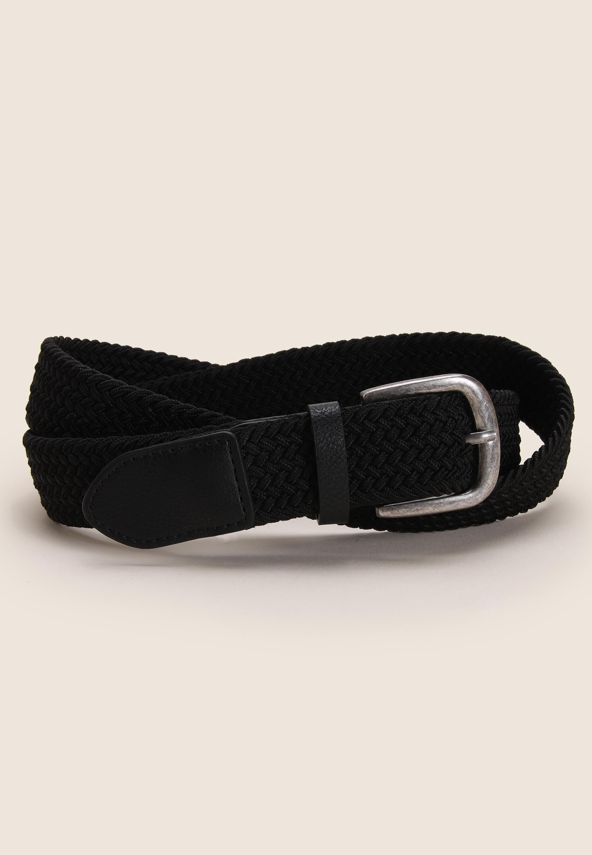 Mens Black Plain Stretch Chino Belt