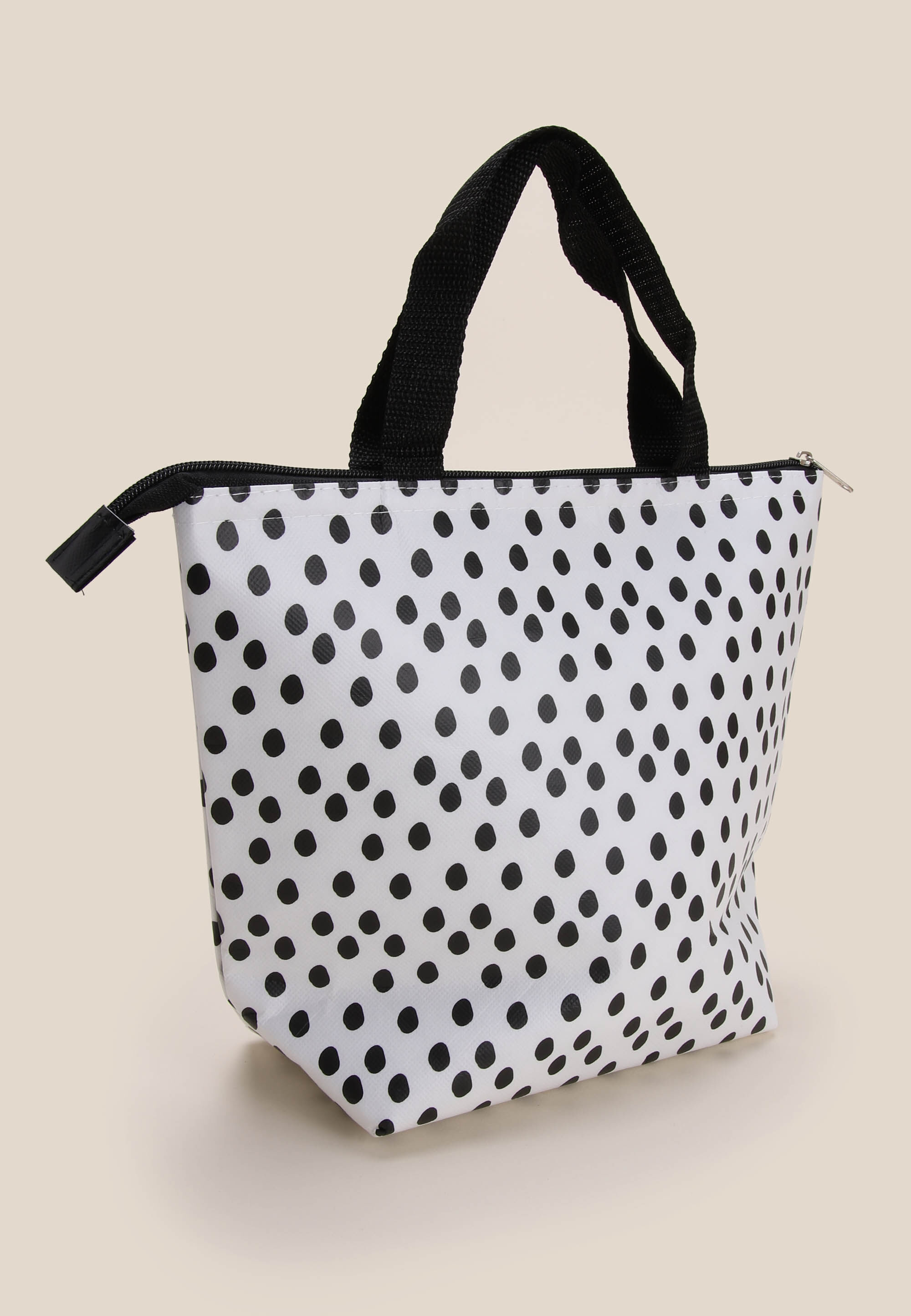 Womens White & Black Spot Lunch Bag