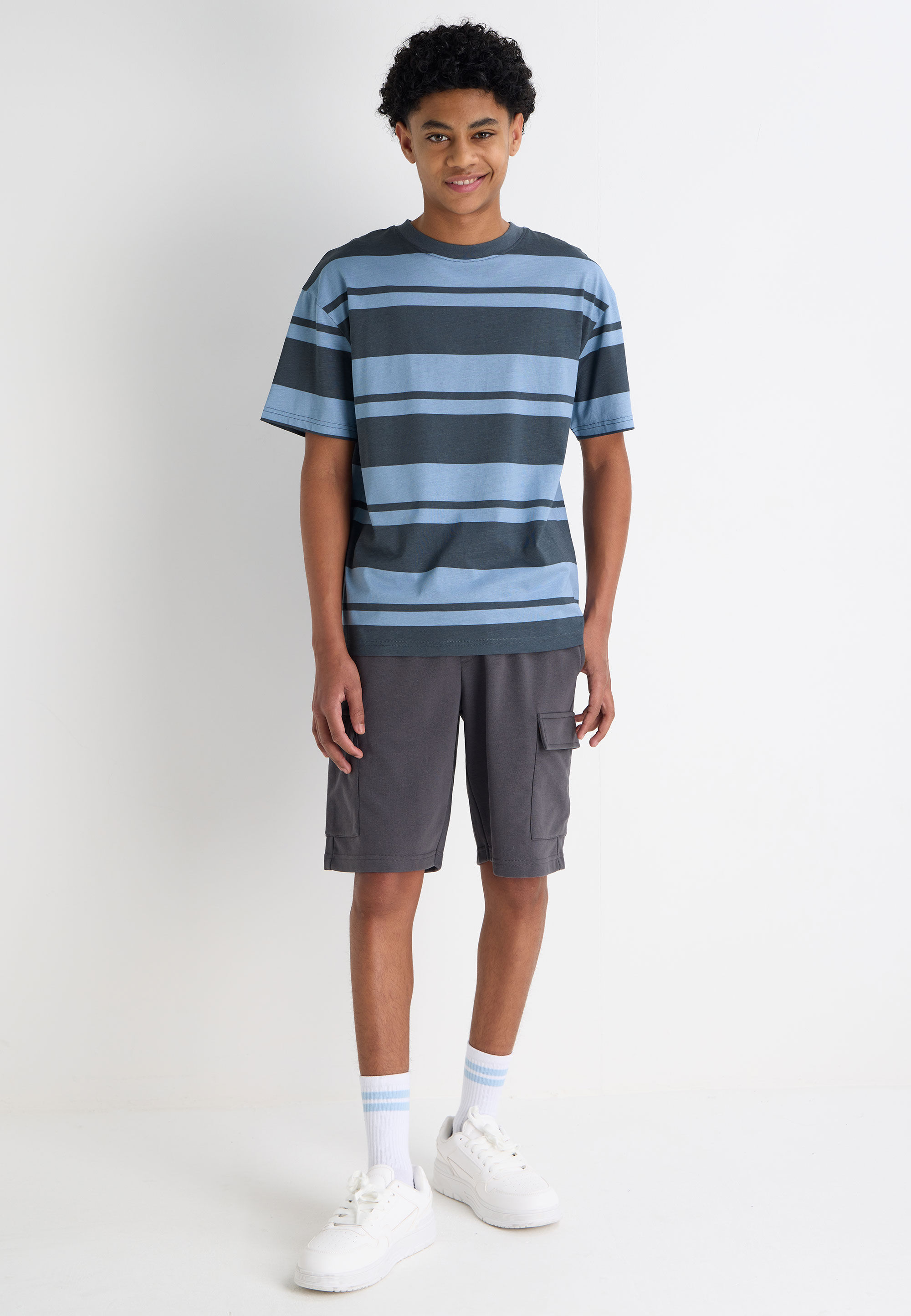 Older Boys Blue Stripe Sports T-Shirt
