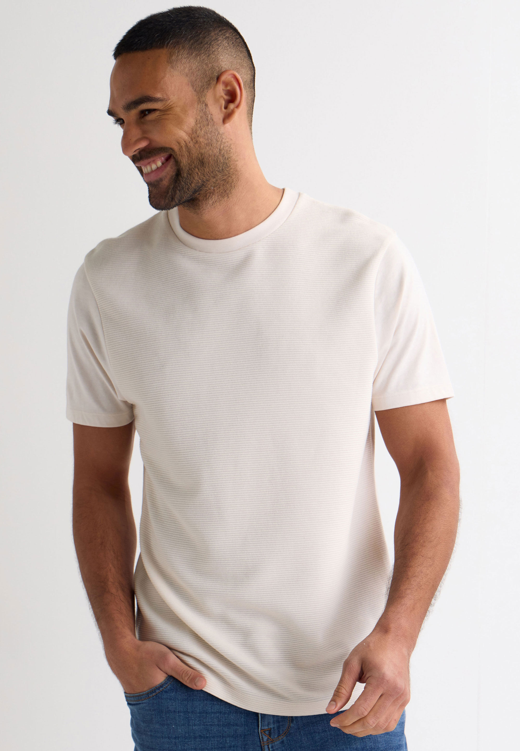 Mens Ecru Textured Short Sleeve T-Shirt