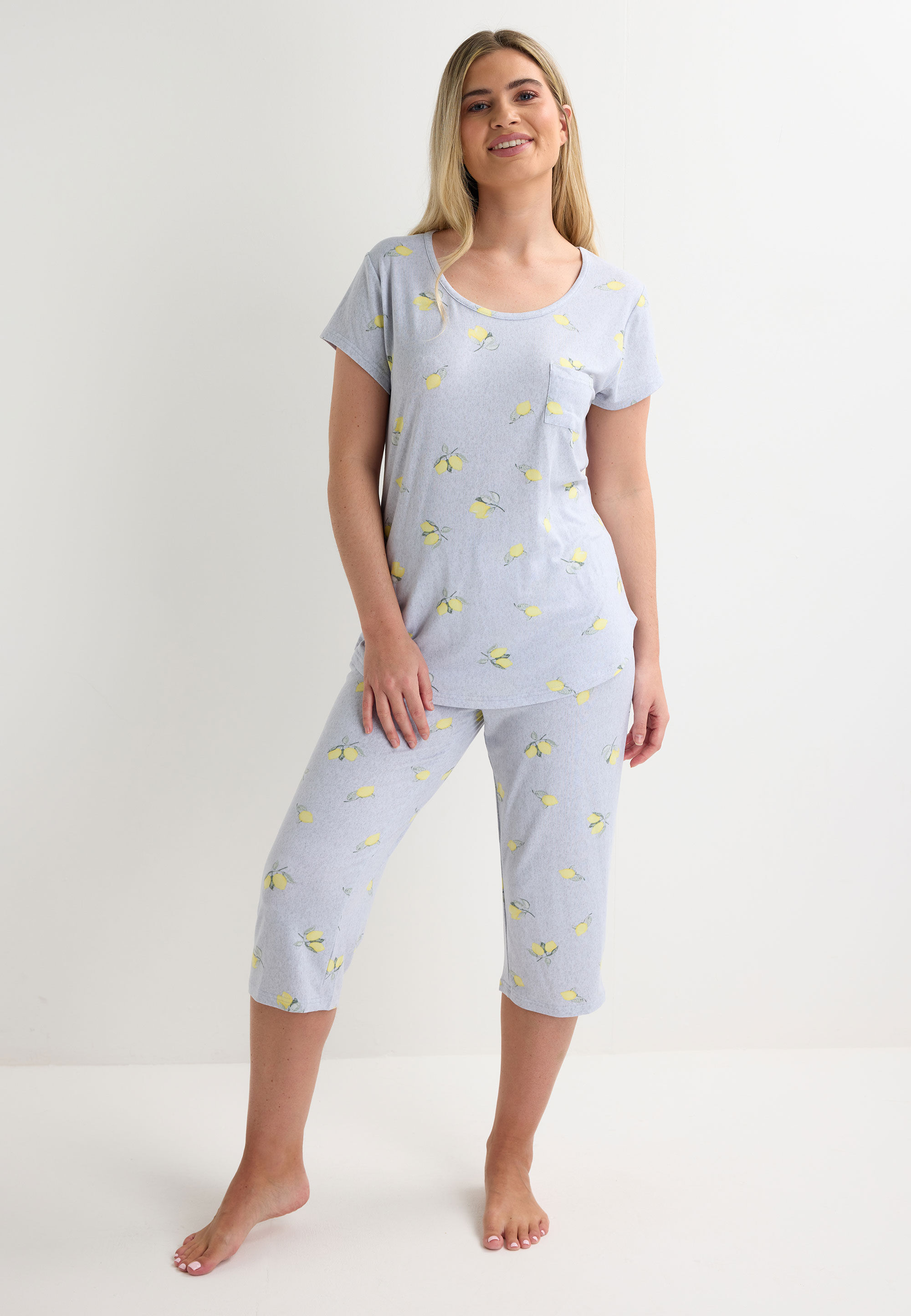 Womens Grey Lemon Soft Touch Pyjama Set