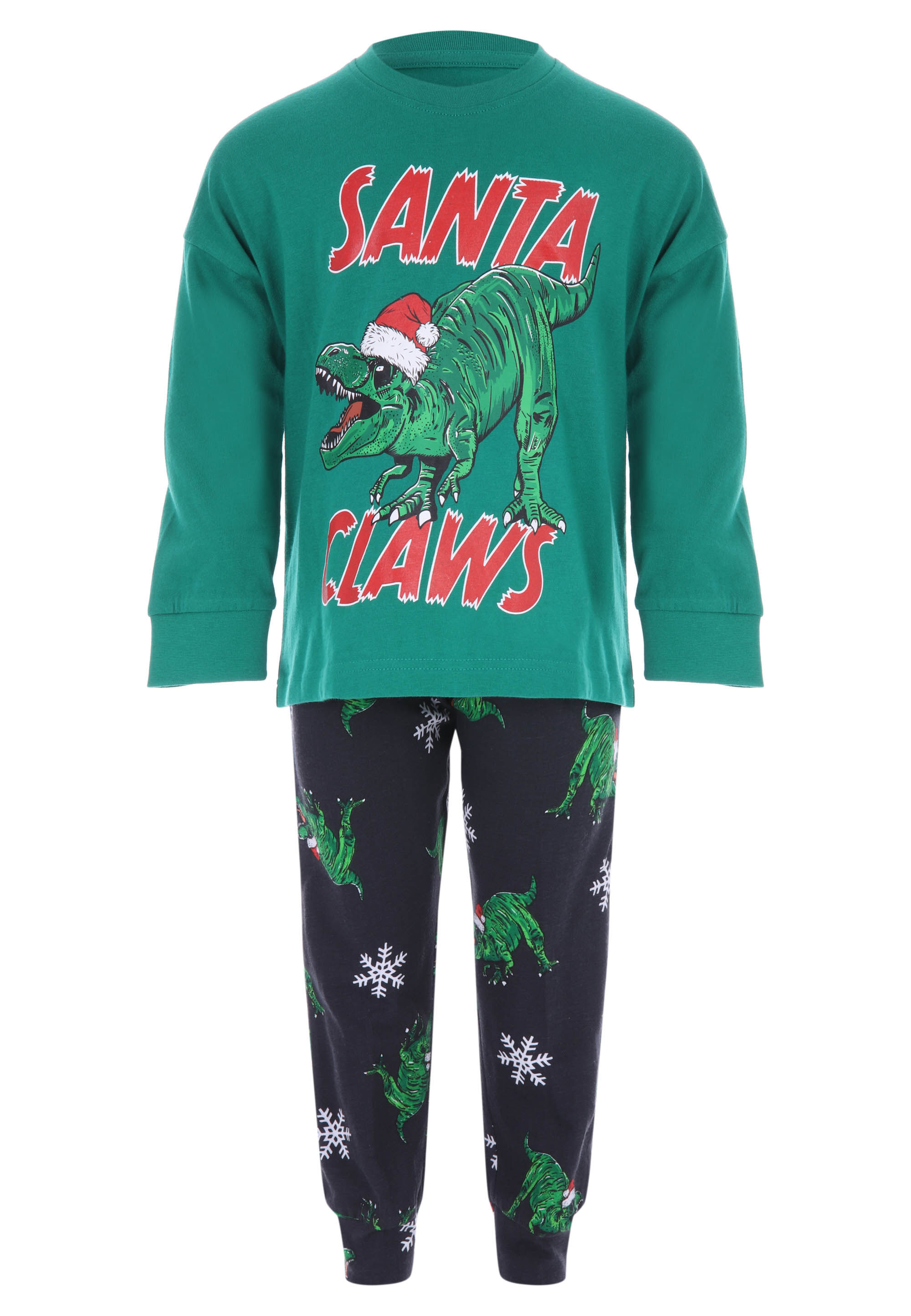 Younger Boys Green Santa Claws Dinosaur Pyjama Set
