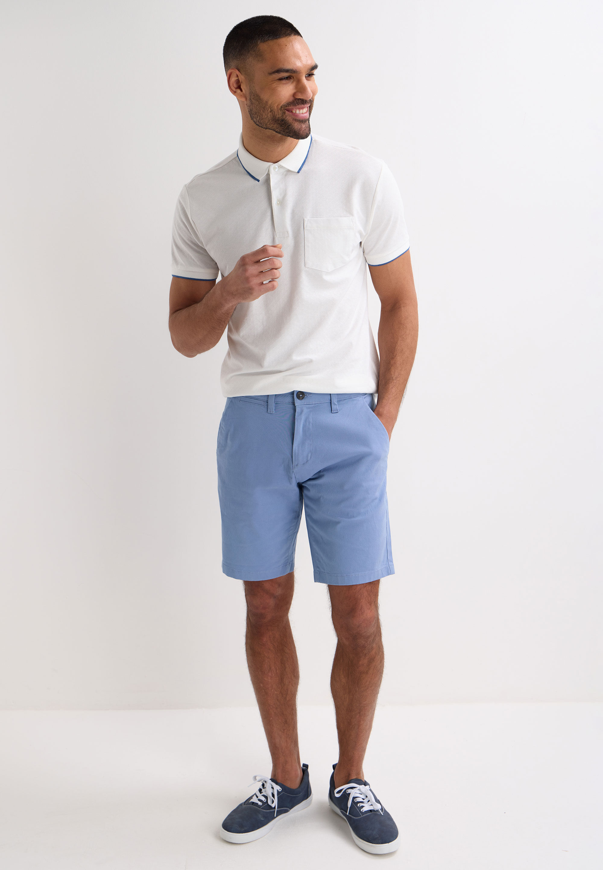 Mens Mid Blue Plain Chino Shorts
