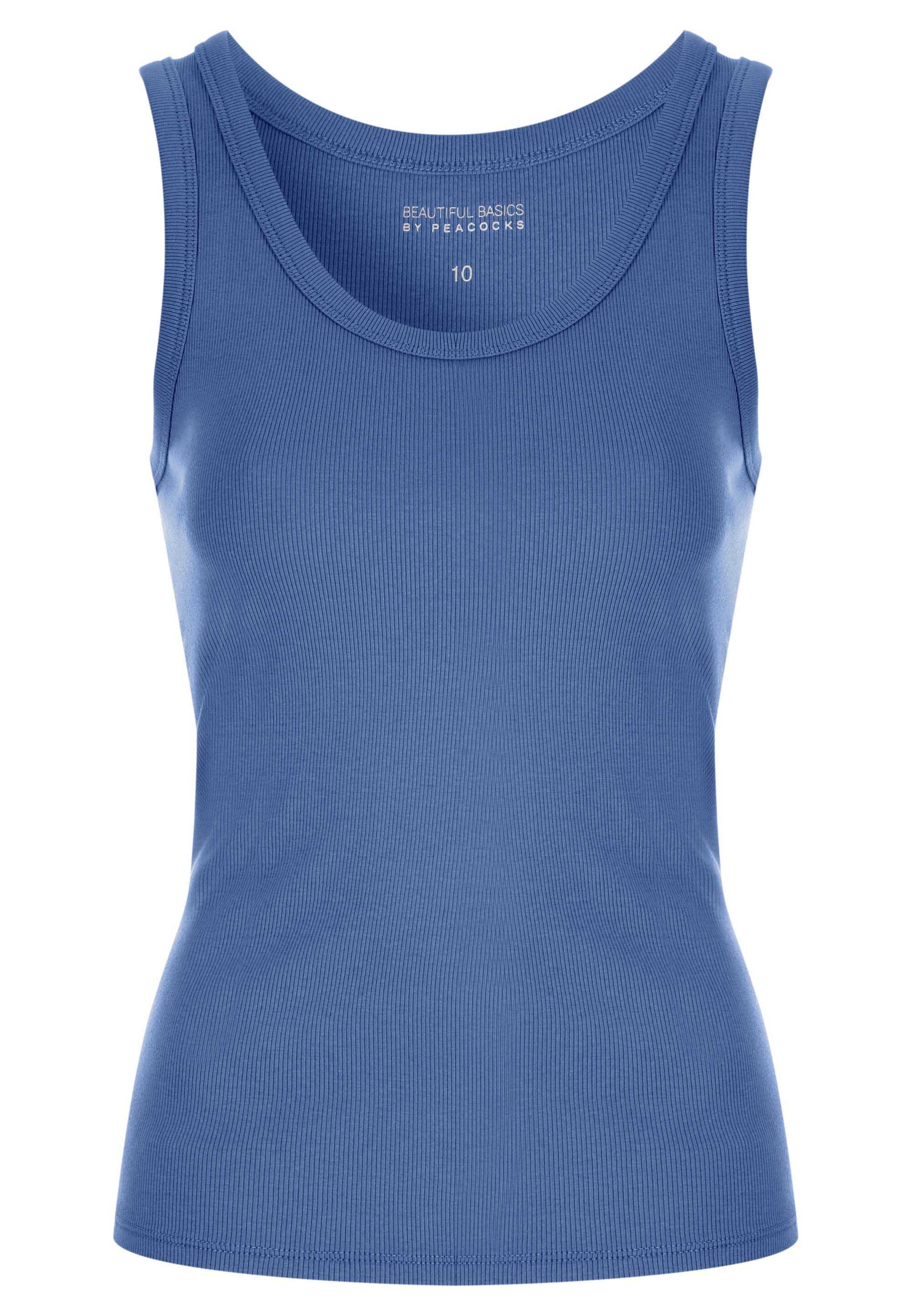 Womens Blue Plain Basic Stretch Vest Top