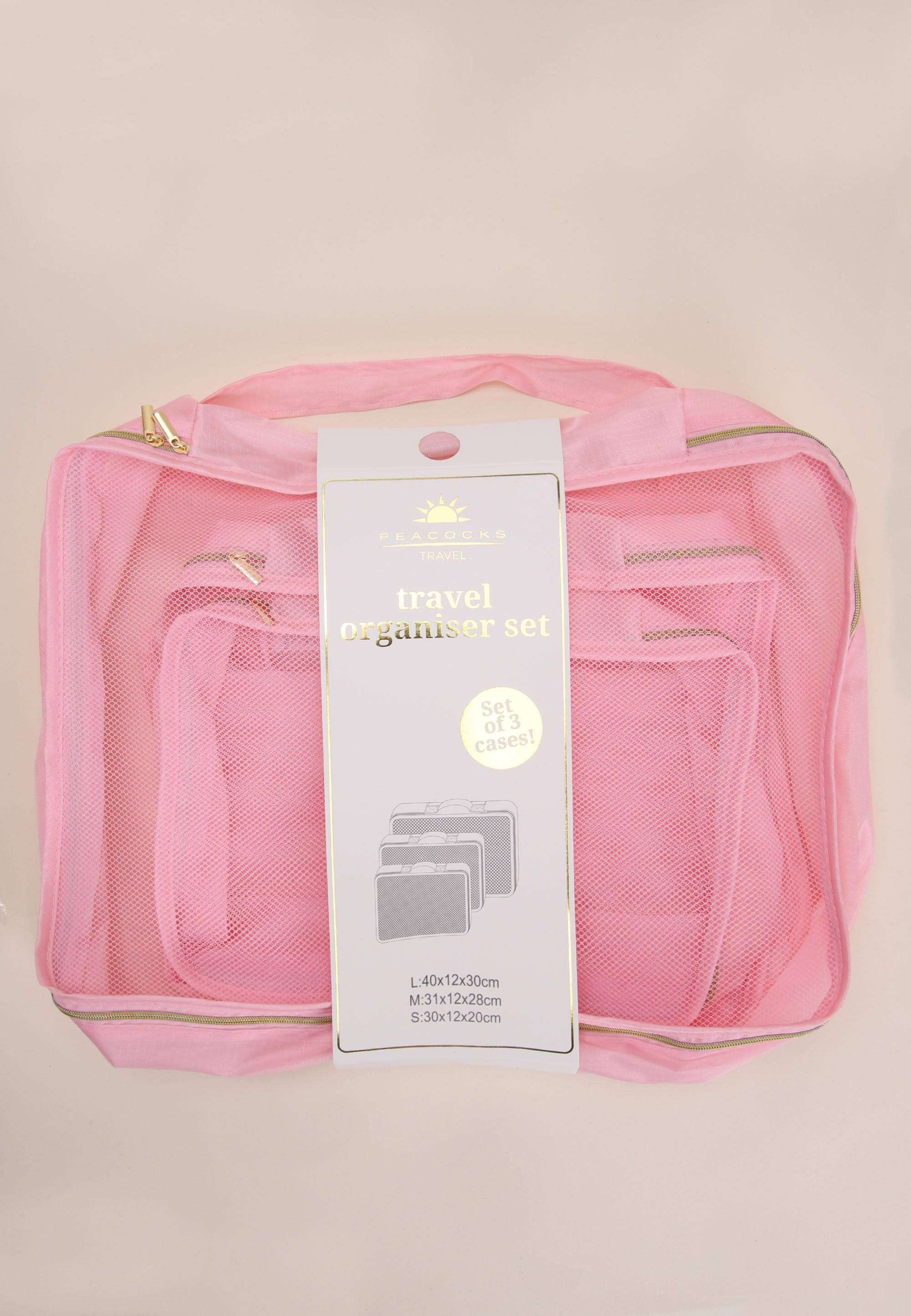 Womens 3pk Pink Travel Packing Organiser Cubes