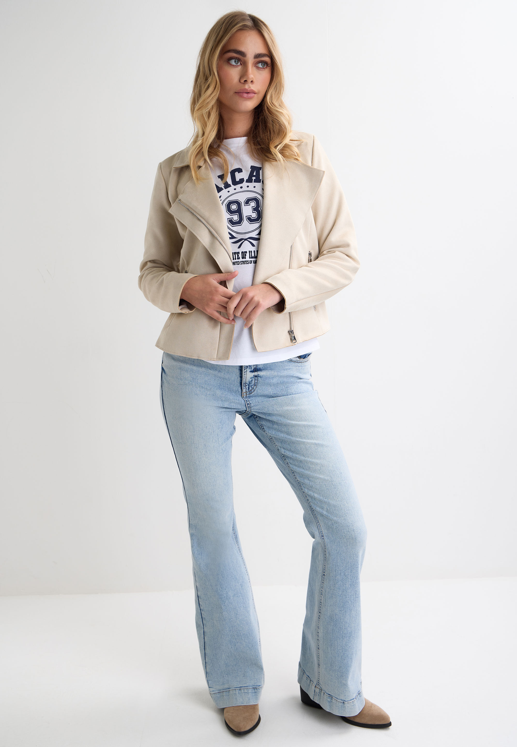 Womens Stone Suedette Biker Jacket
