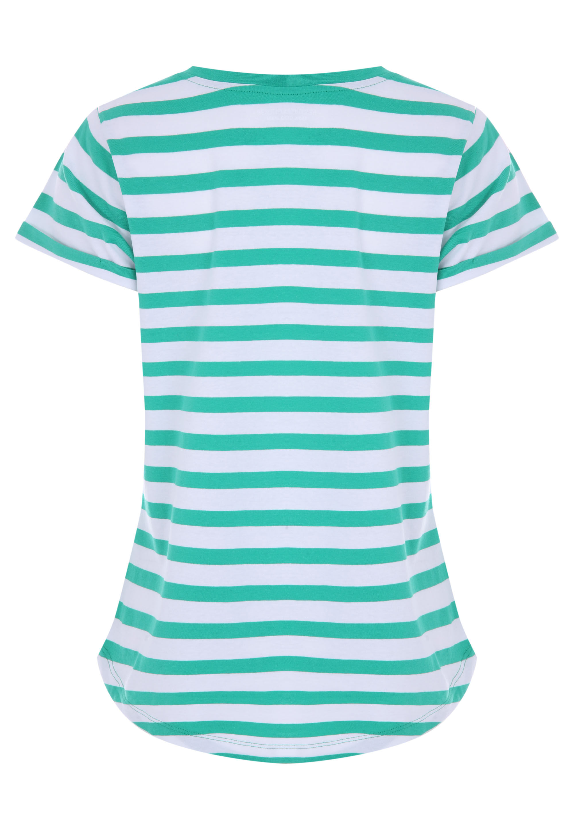Womens Green Horizontal Stripe Roll Sleeve T-shirt