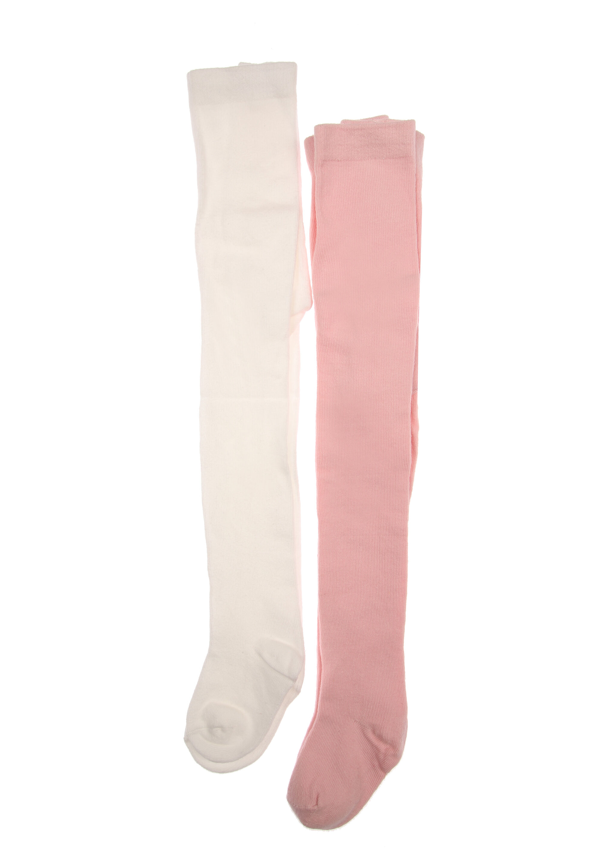 Baby Girls 2pk Pink & White Plain Ribbed Tights