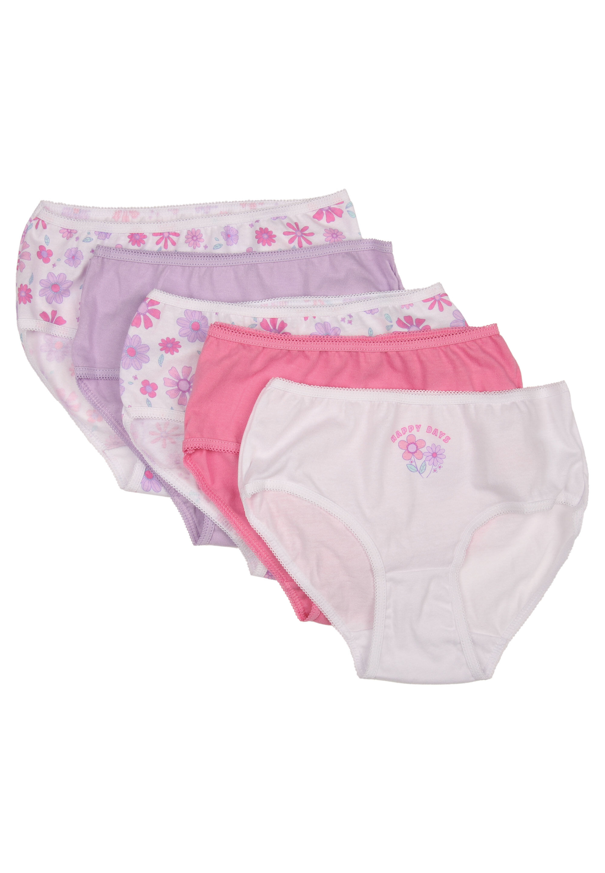 Younger Girls 5pk Pink& Lilac Floral Print Briefs