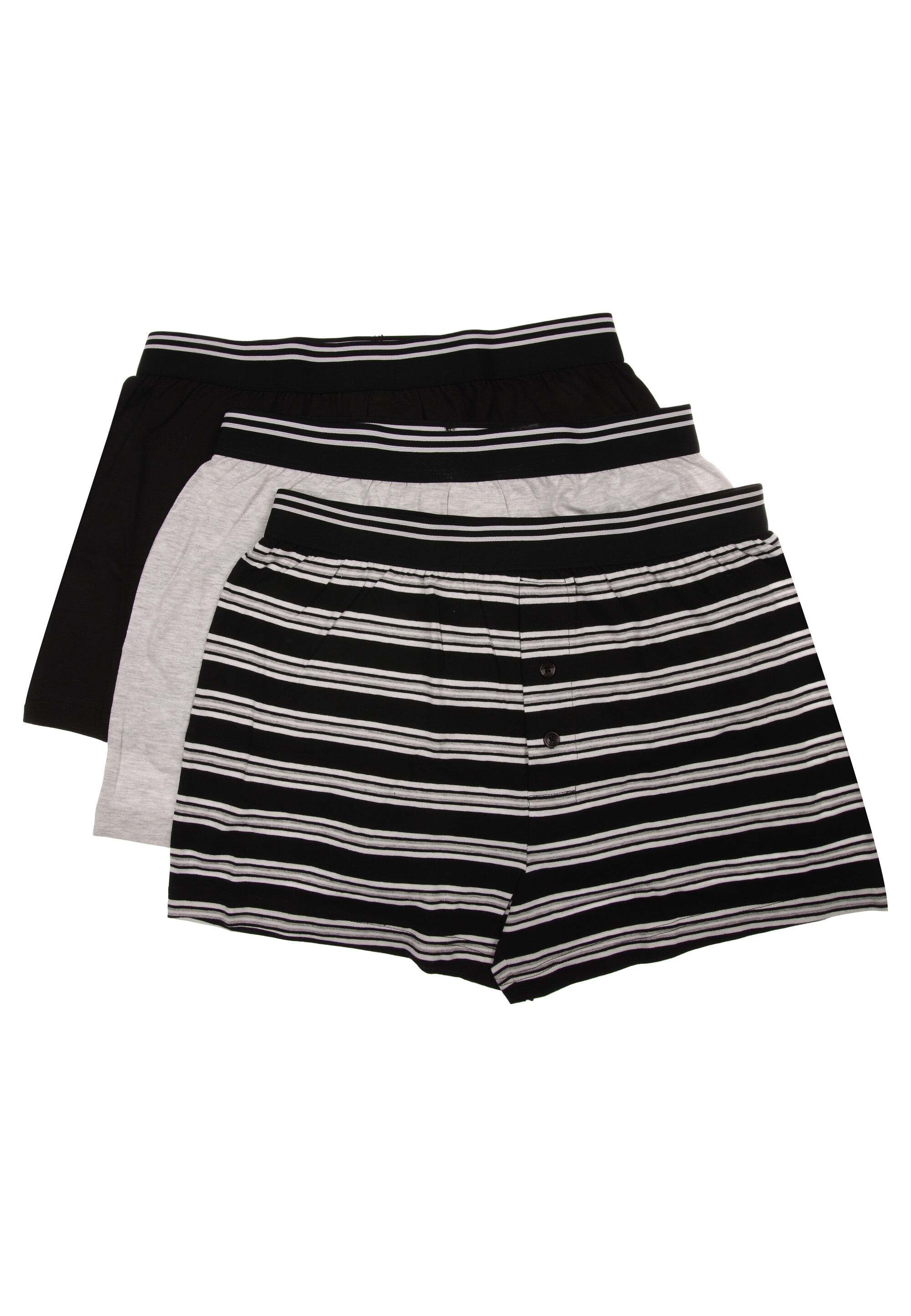 Mens 3pk Black & Grey Stripe Loosefit Boxers