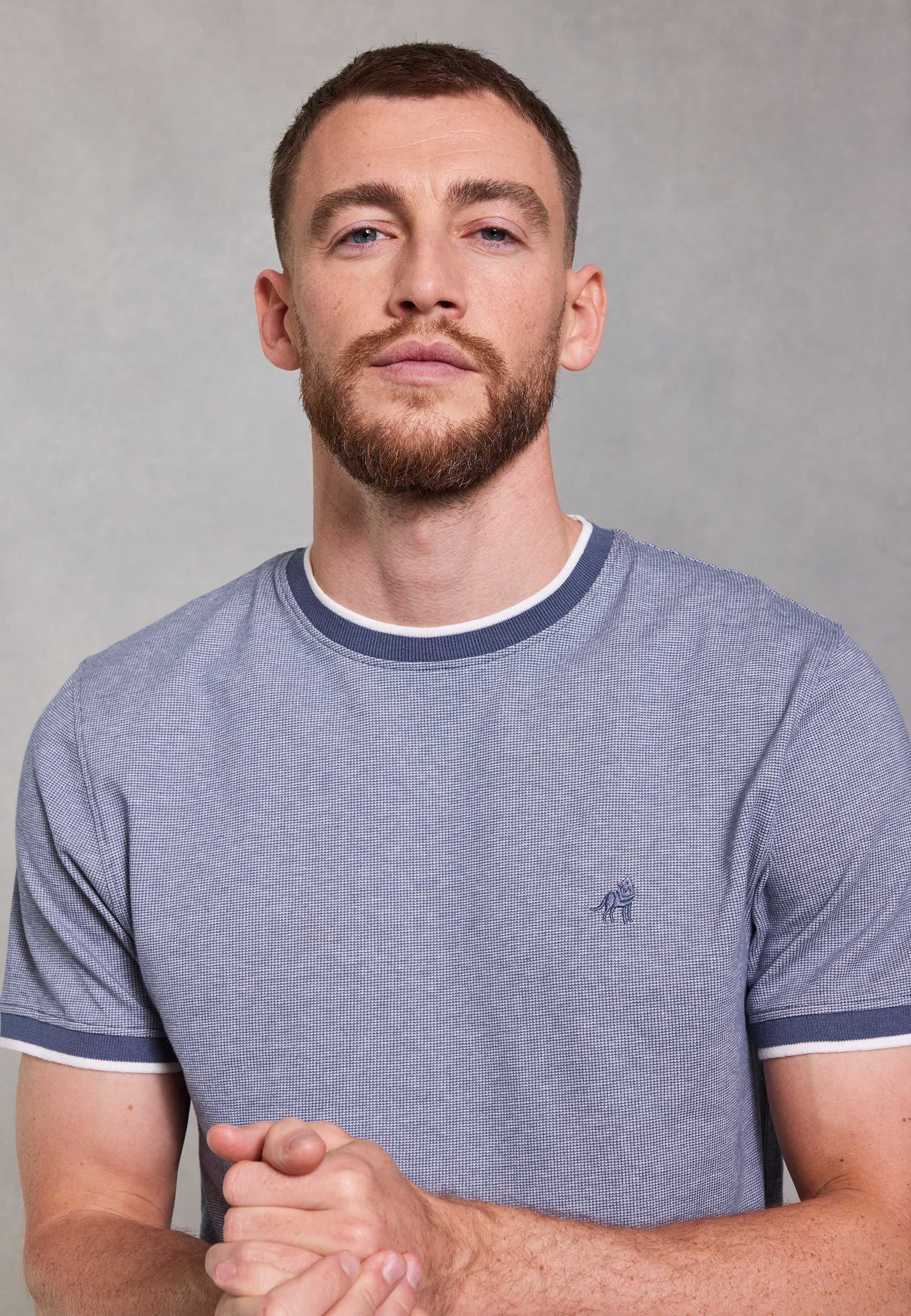 Mens Blue Textured Tipped T-Shirt