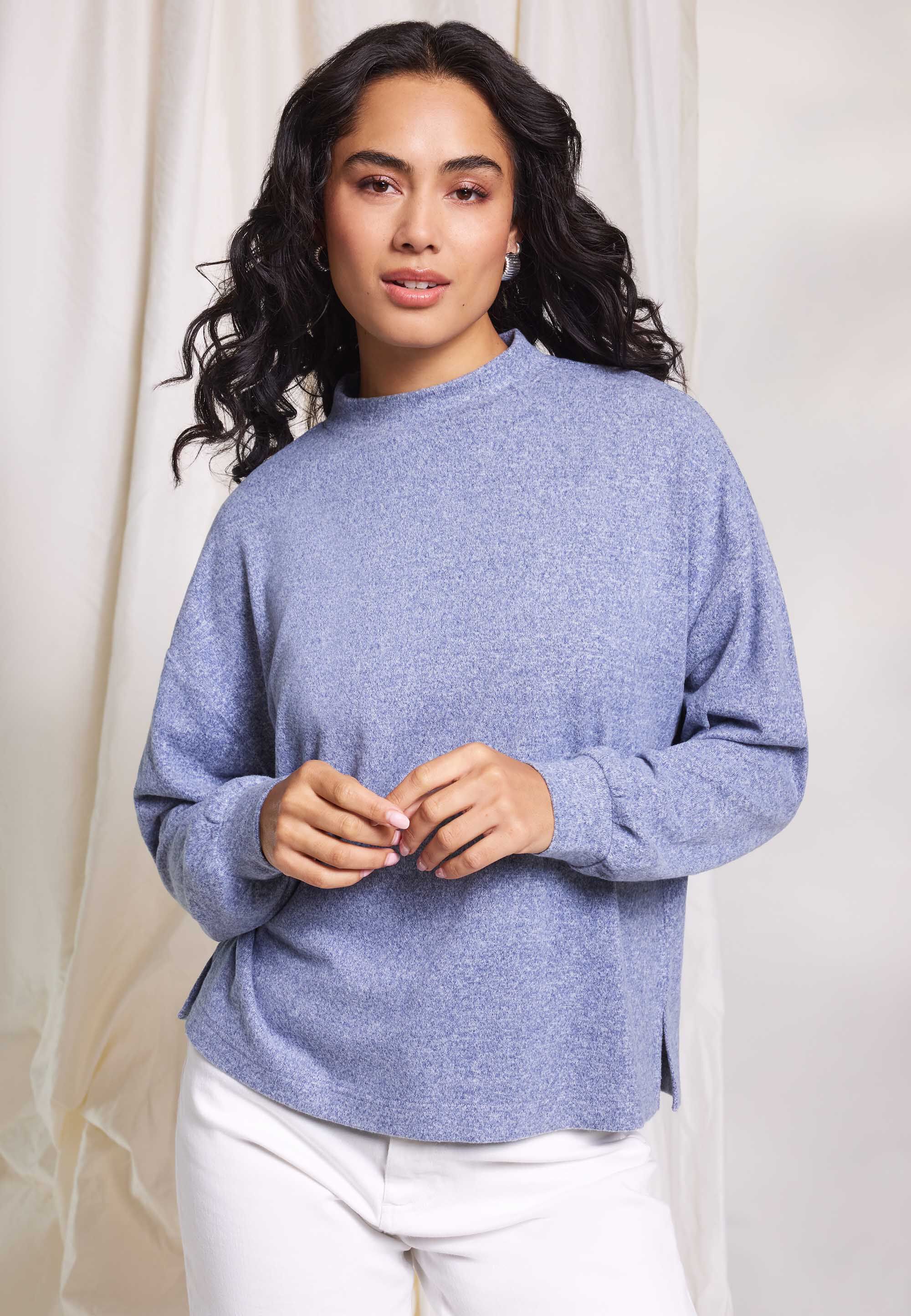 Womens Blue Cosy Relaxed Plain Top