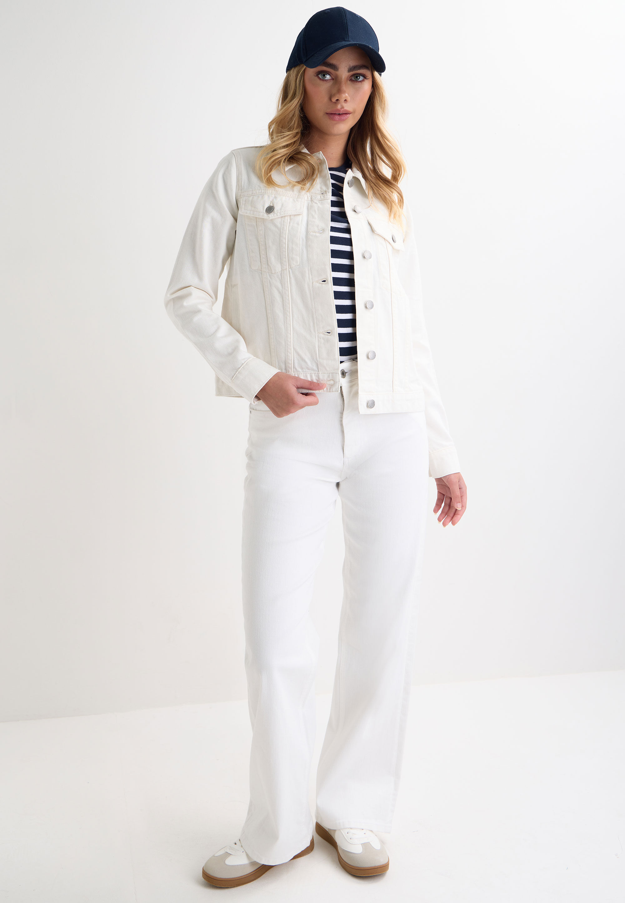 Womens White Wash Plain Denim Jacket