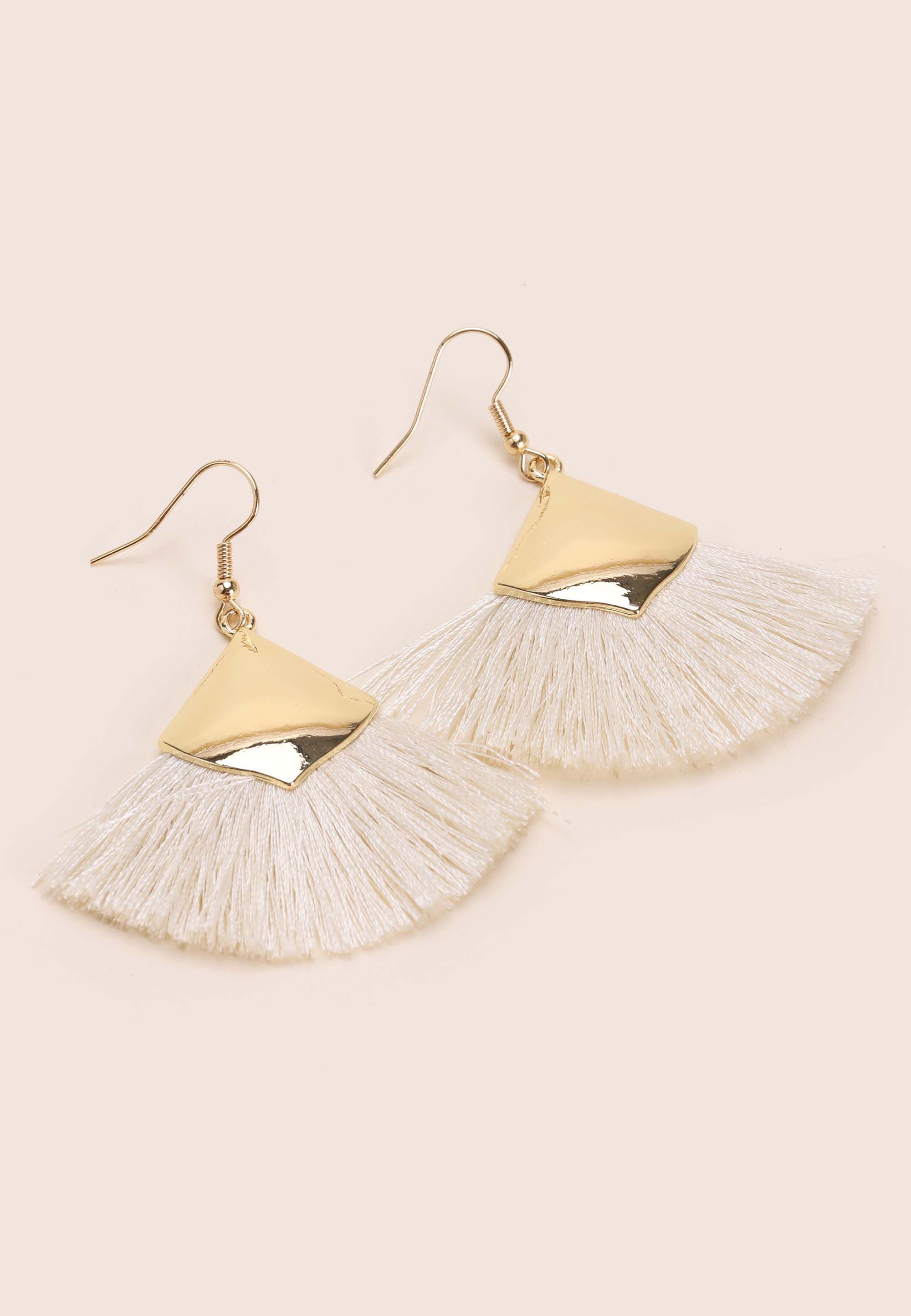 Womens Gold Tassel Fan Drop Earrings