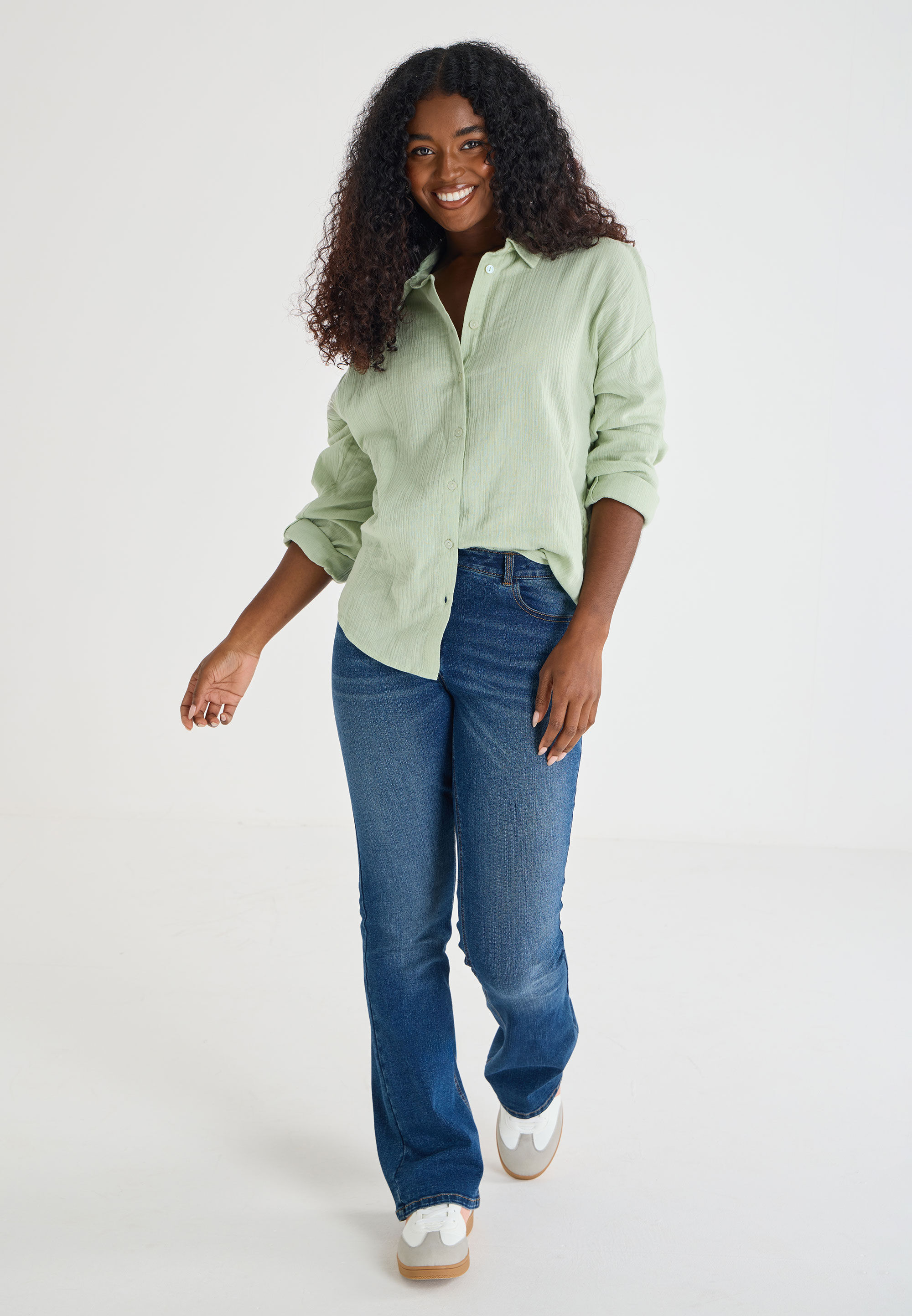 Womens Sage Double Cotton Long Sleeve Shirt