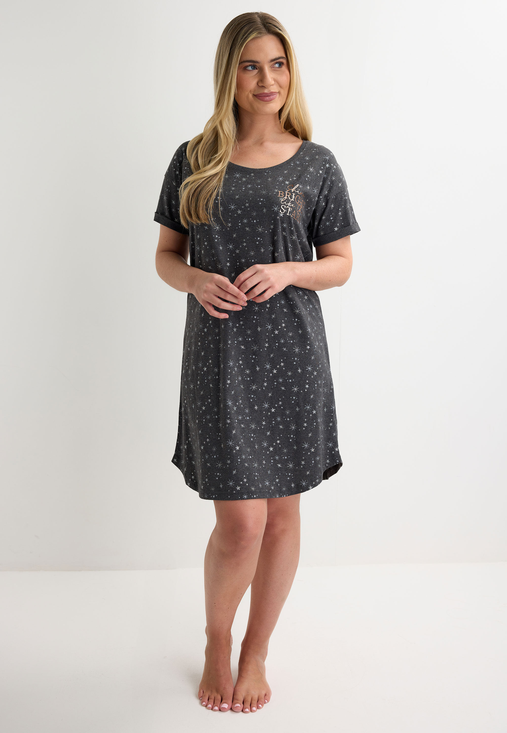 Womens Charcoal Star Print Essential Nightdress