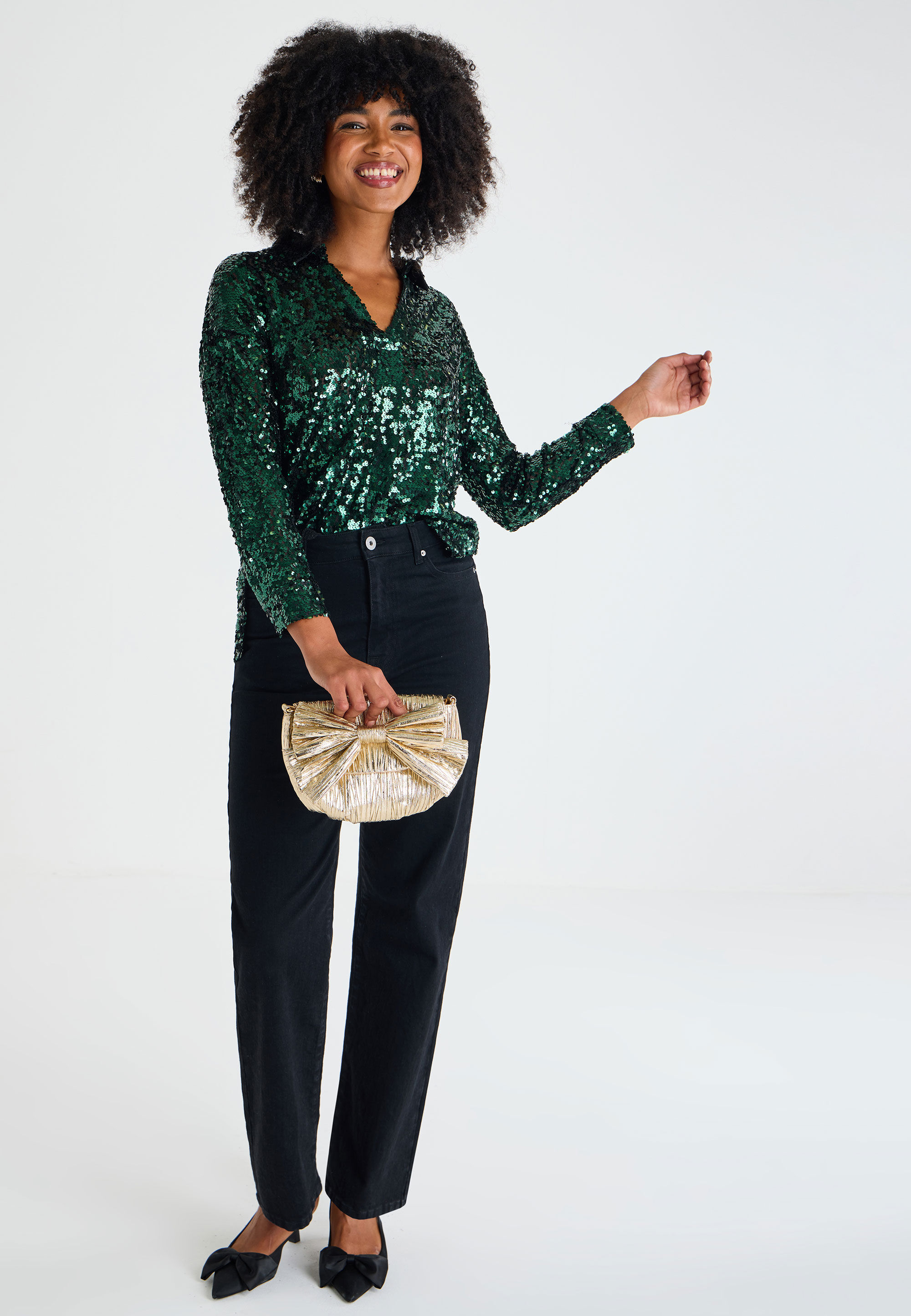 Womens Green Sequin Overhead Shirt