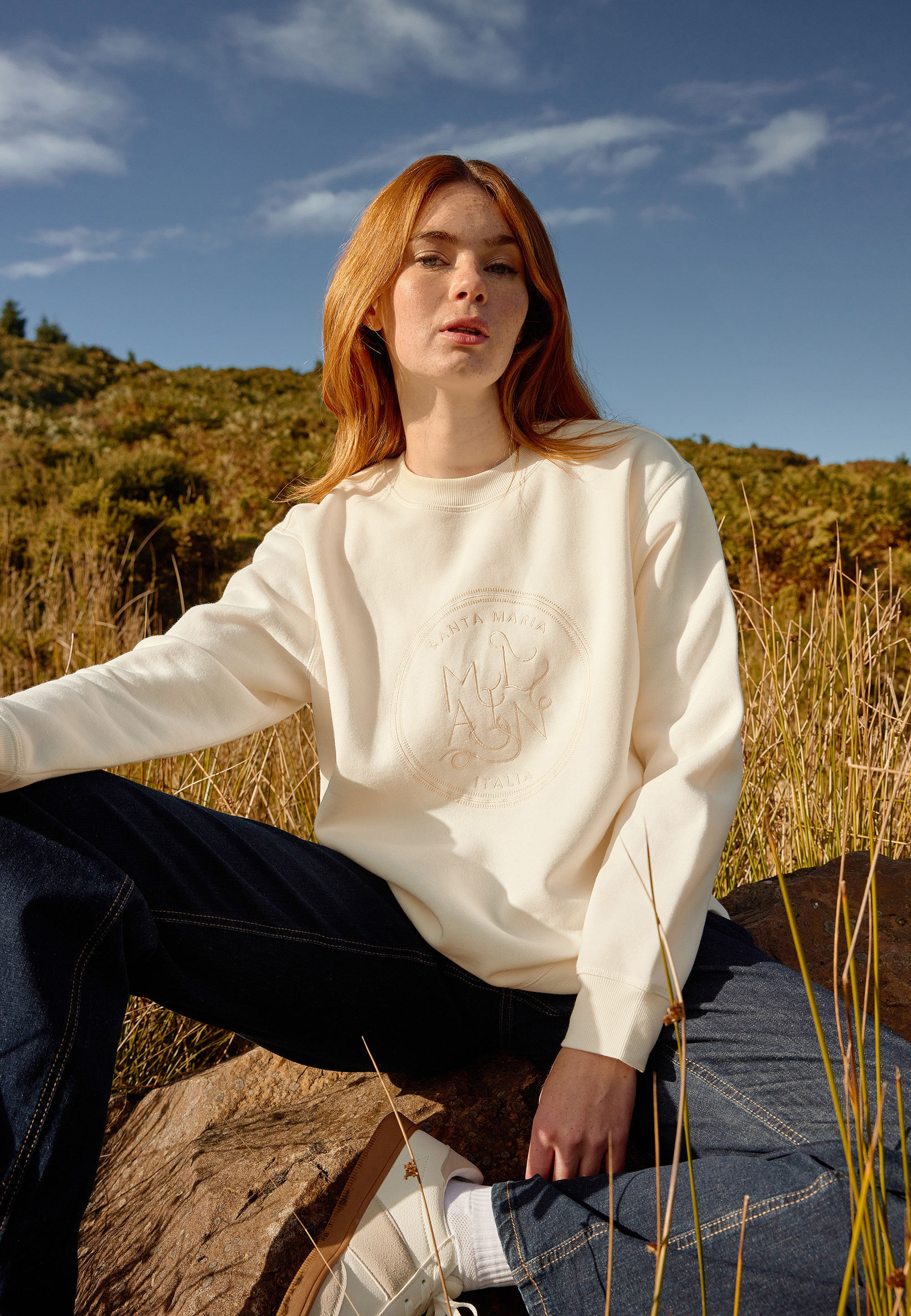 Womens Cream Embroidered Slogan Sweatshirt