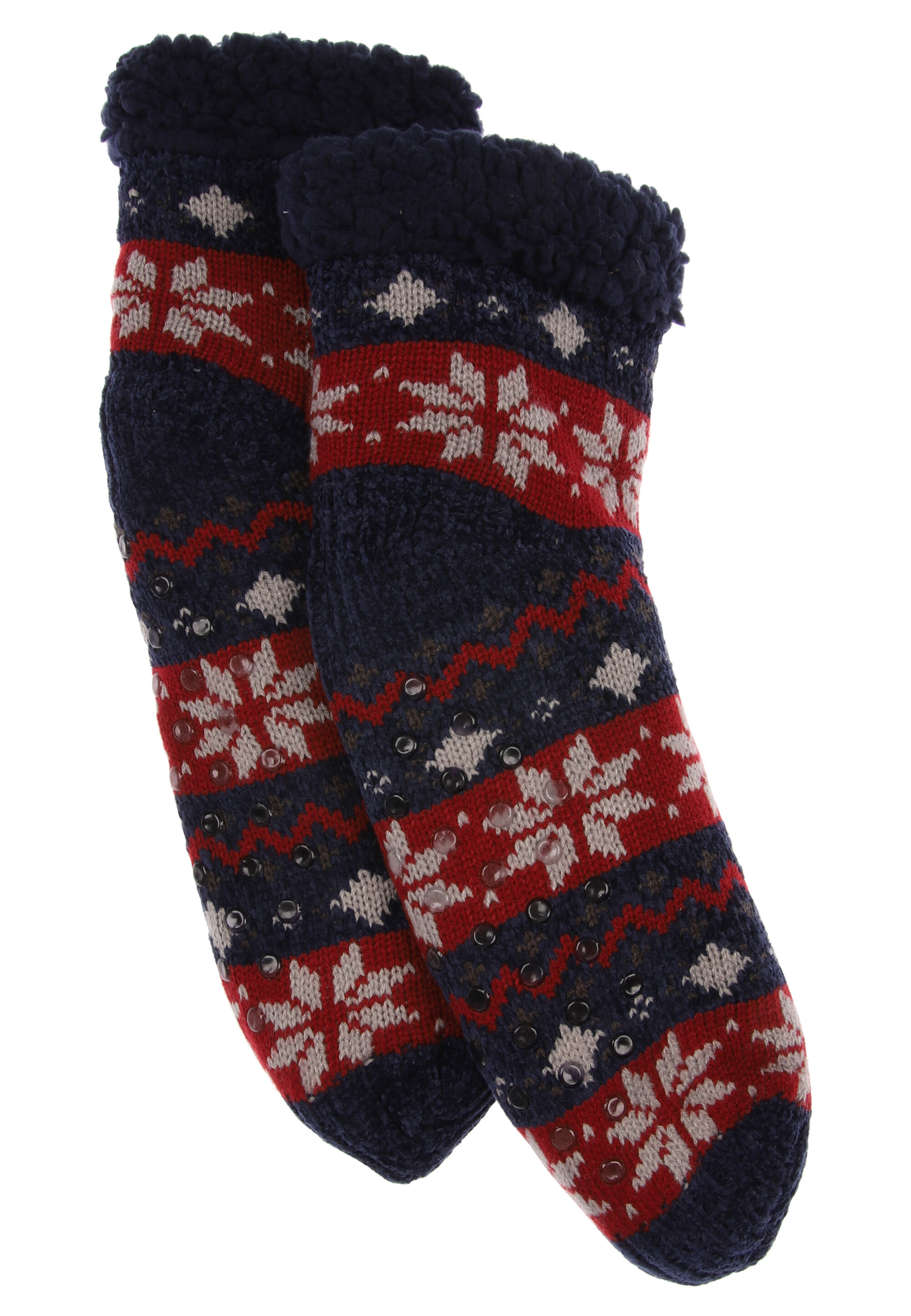 Mens 1pk Navy Fairisle Chenille Slipper Socks